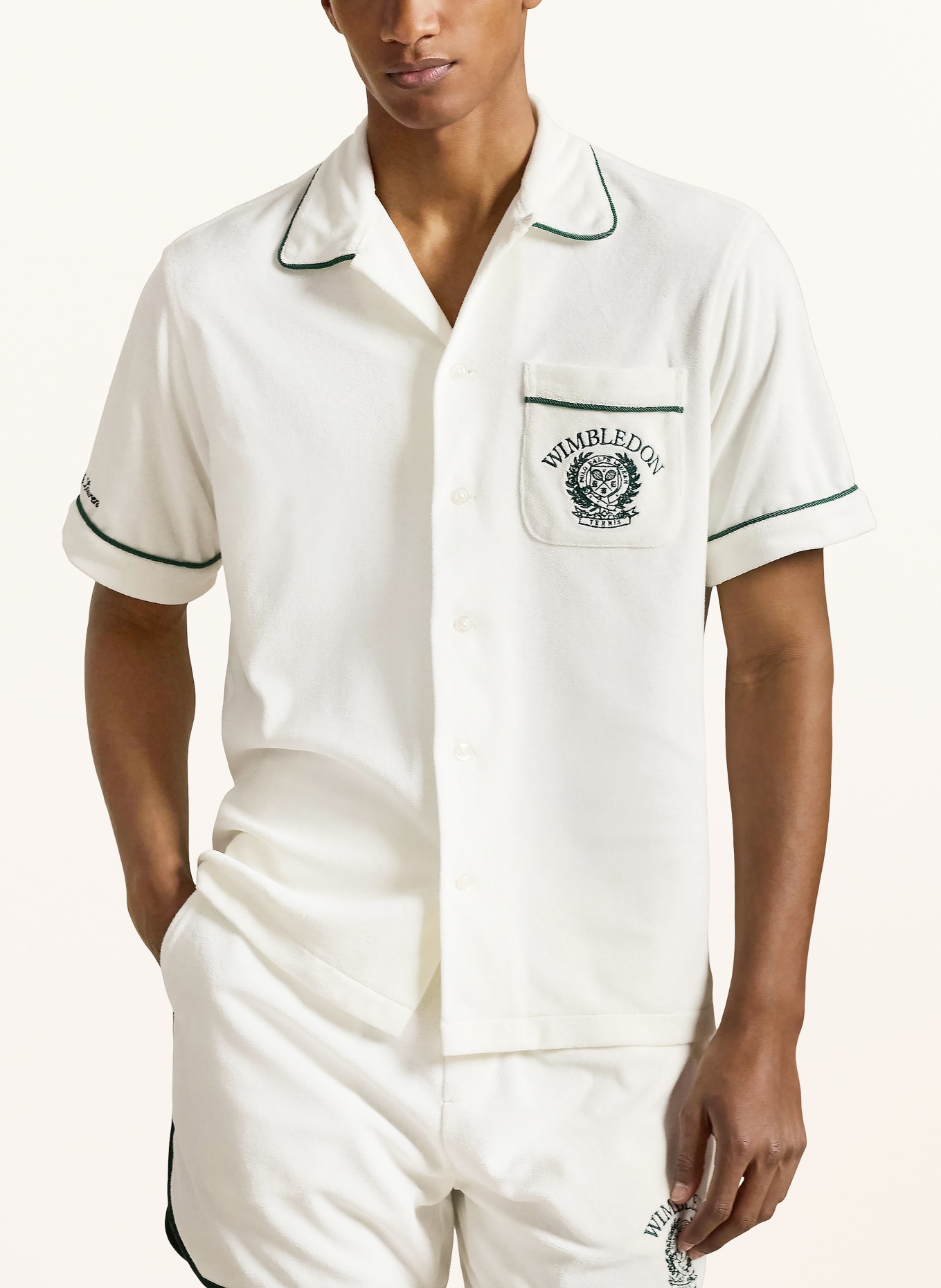 POLO RALPH LAUREN Chemise de villégiature Comfort Fit en tissu éponge: BLANC / GROEN
