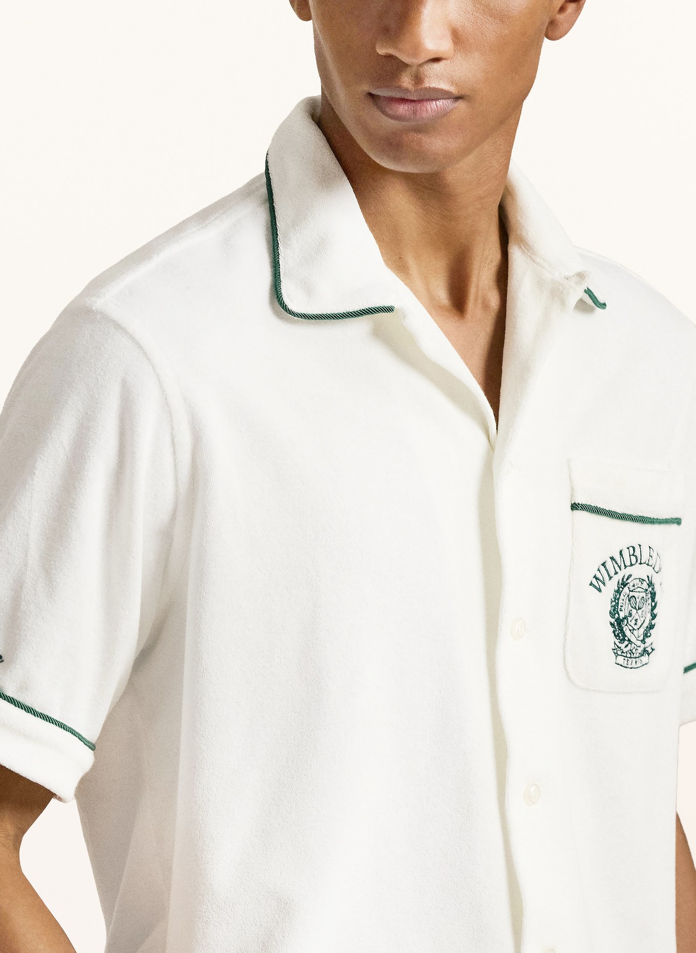 POLO RALPH LAUREN Chemise de villégiature Comfort Fit en tissu éponge: BLANC / GROEN