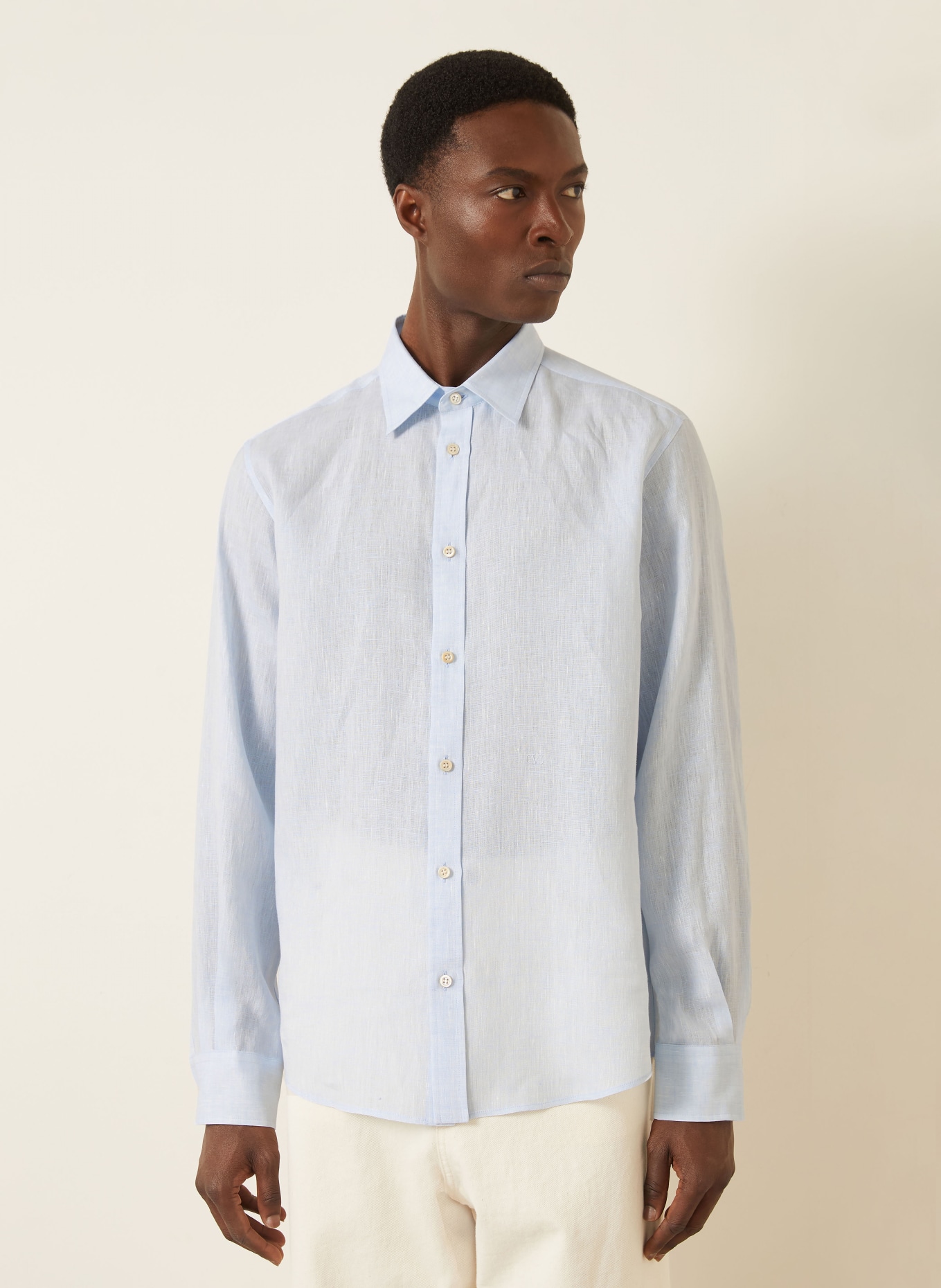 VALENTINO Lněná košile VLOGO SIGNATURE Comfort Fit: TMAVĚ MODRÁ