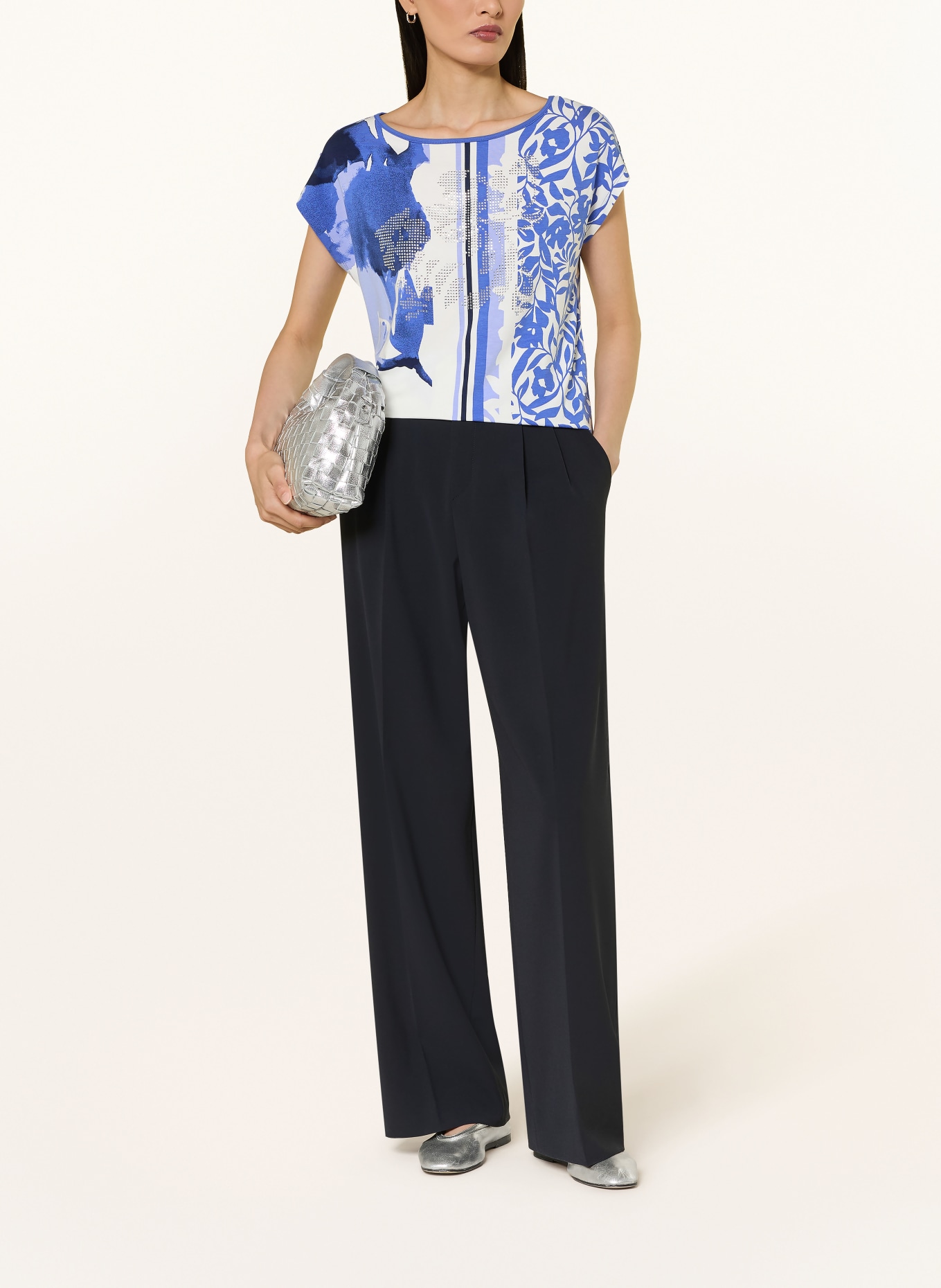 Betty Barclay T-shirt avec strass: BLANC / BLEU FONCÉ / BLEU
