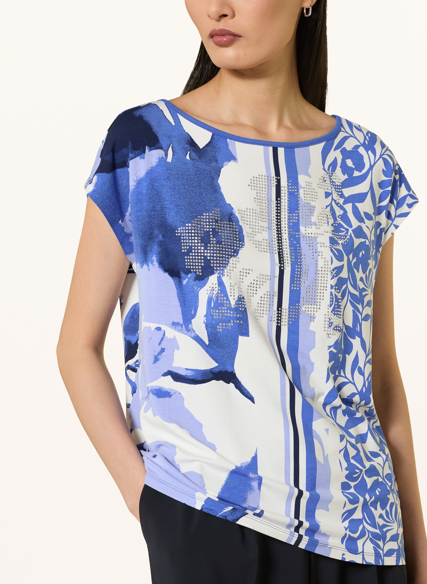 Betty Barclay T-shirt avec strass: BLANC / BLEU FONCÉ / BLEU