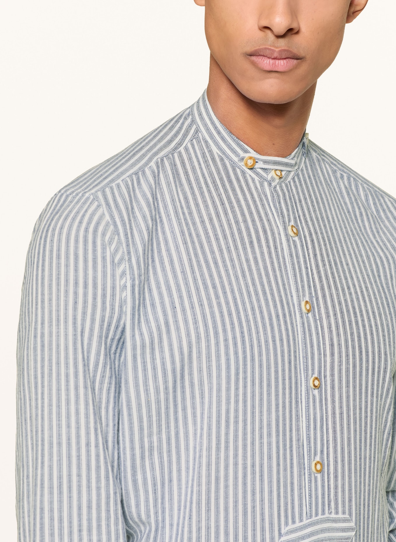 Hammerschmid Trachtemhemd Slim Fit mit Stehkragen: DUNKELBLAU / WEISS