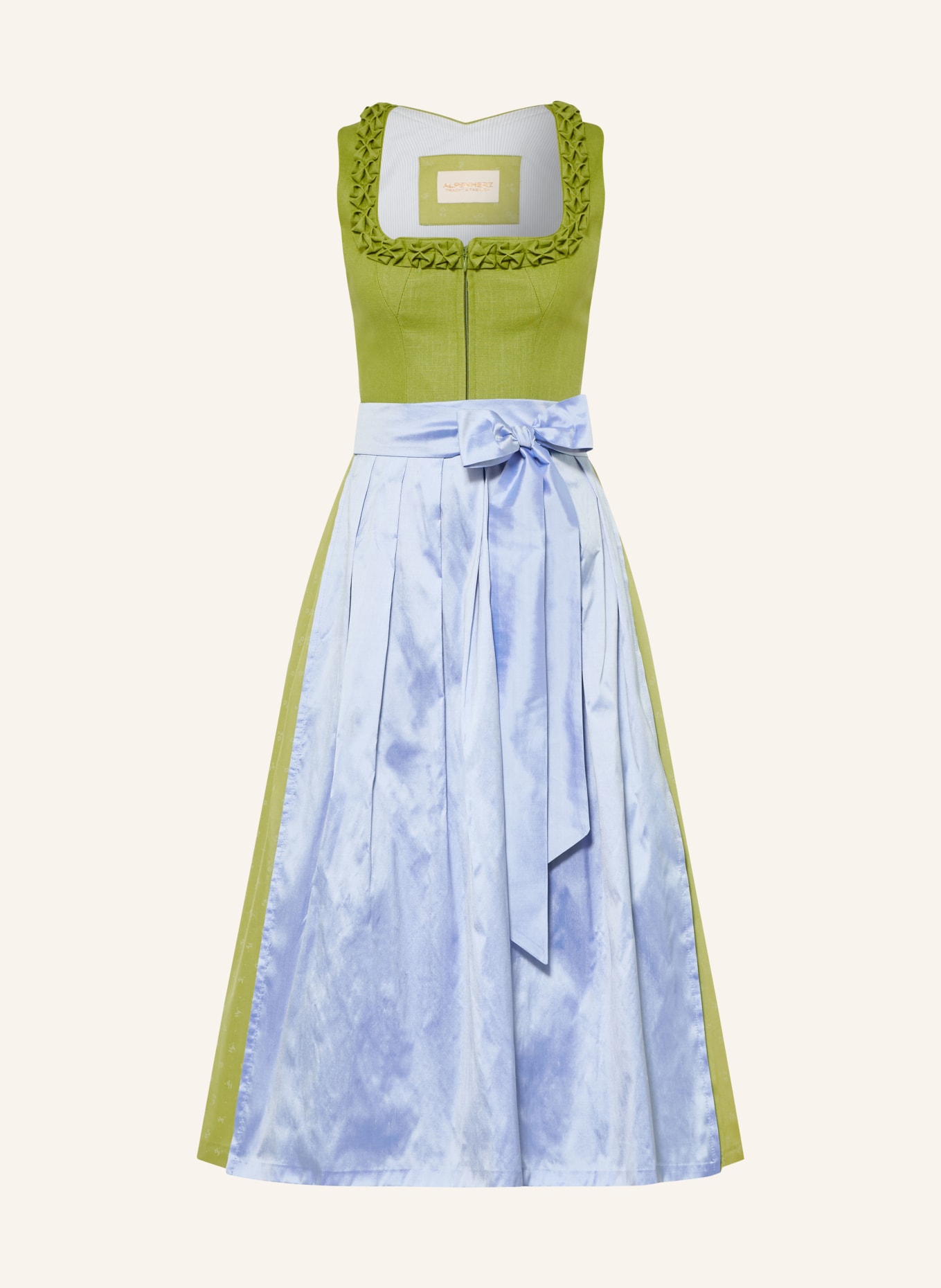 AlpenHERZ Linen Dirndl EWELINA: LIGHT GREEN / LIGHT BLUE