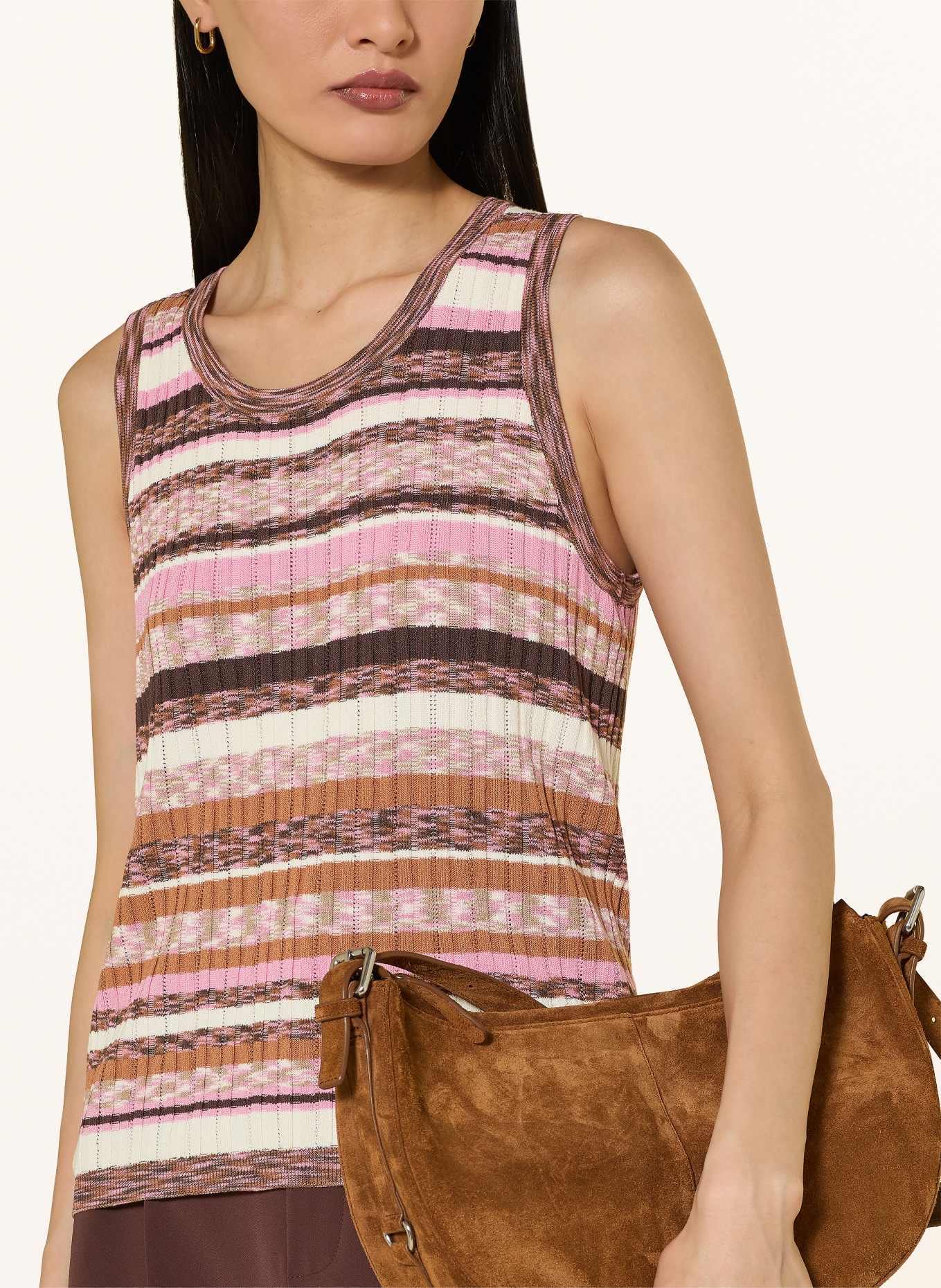 comma Knit top: PINK / COGNAC / WHITE