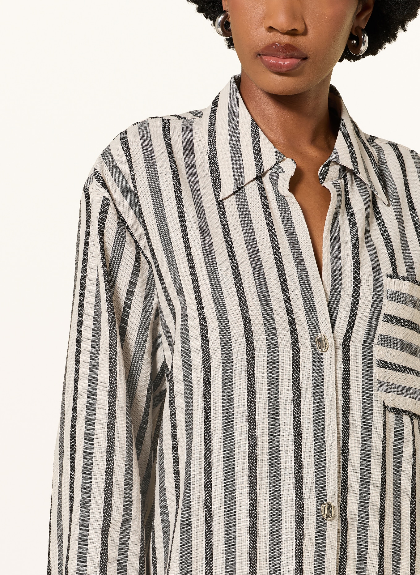 LEZU Bluse LYNN mit Leinen: SCHWARZ / ECRU / TAUPE