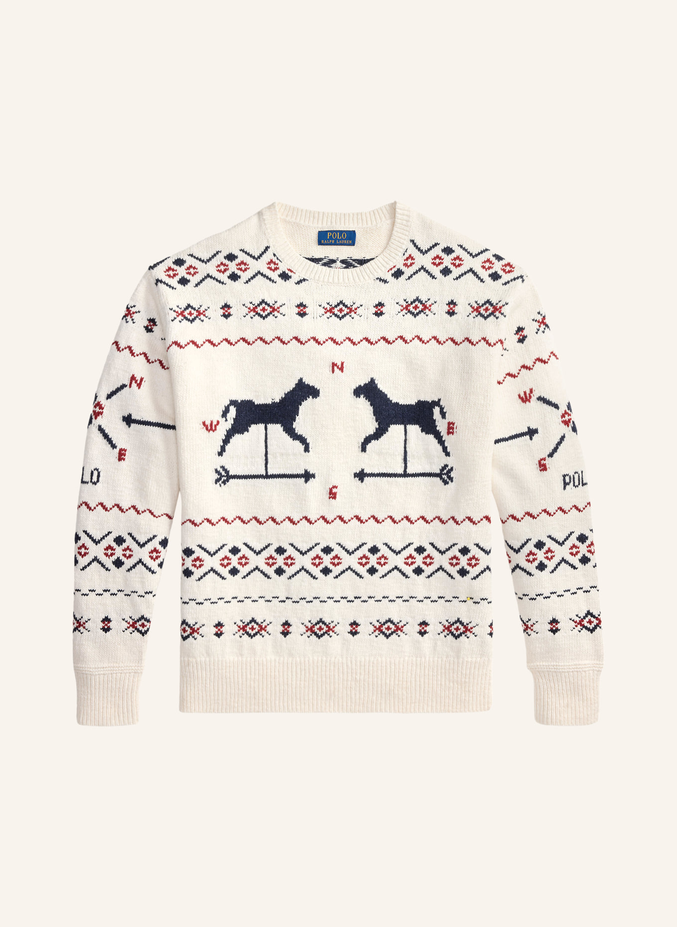 POLO RALPH LAUREN Svetr: KRÉMOVÁ / TMAVĚ ČERVENÁ / TMAVĚ MODRÁ