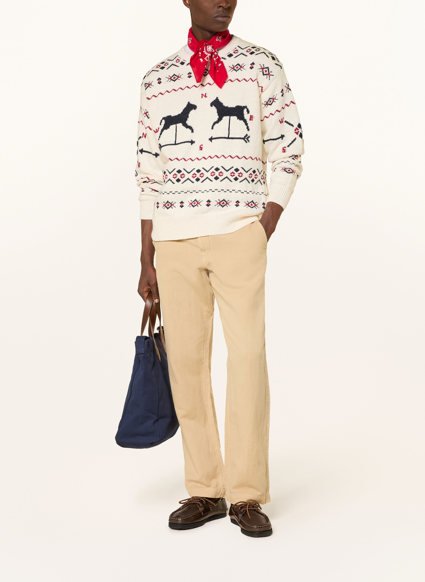 POLO RALPH LAUREN Svetr: KRÉMOVÁ / TMAVĚ ČERVENÁ / TMAVĚ MODRÁ