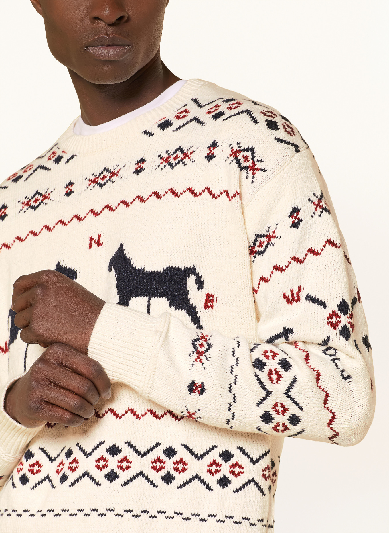 POLO RALPH LAUREN Svetr: KRÉMOVÁ / TMAVĚ ČERVENÁ / TMAVĚ MODRÁ