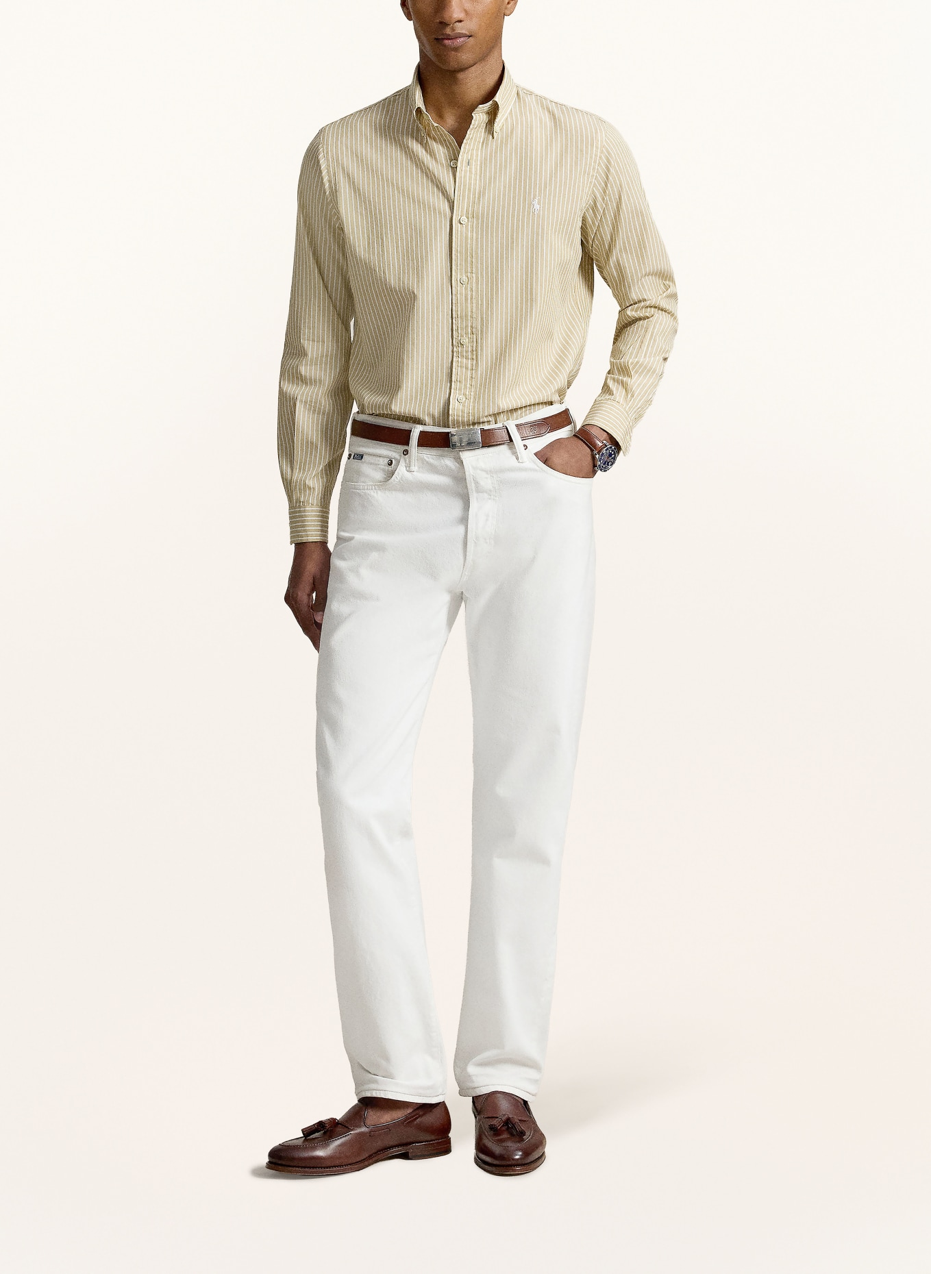 POLO RALPH LAUREN Chemise Custom Fit: BEIGE / BLANC