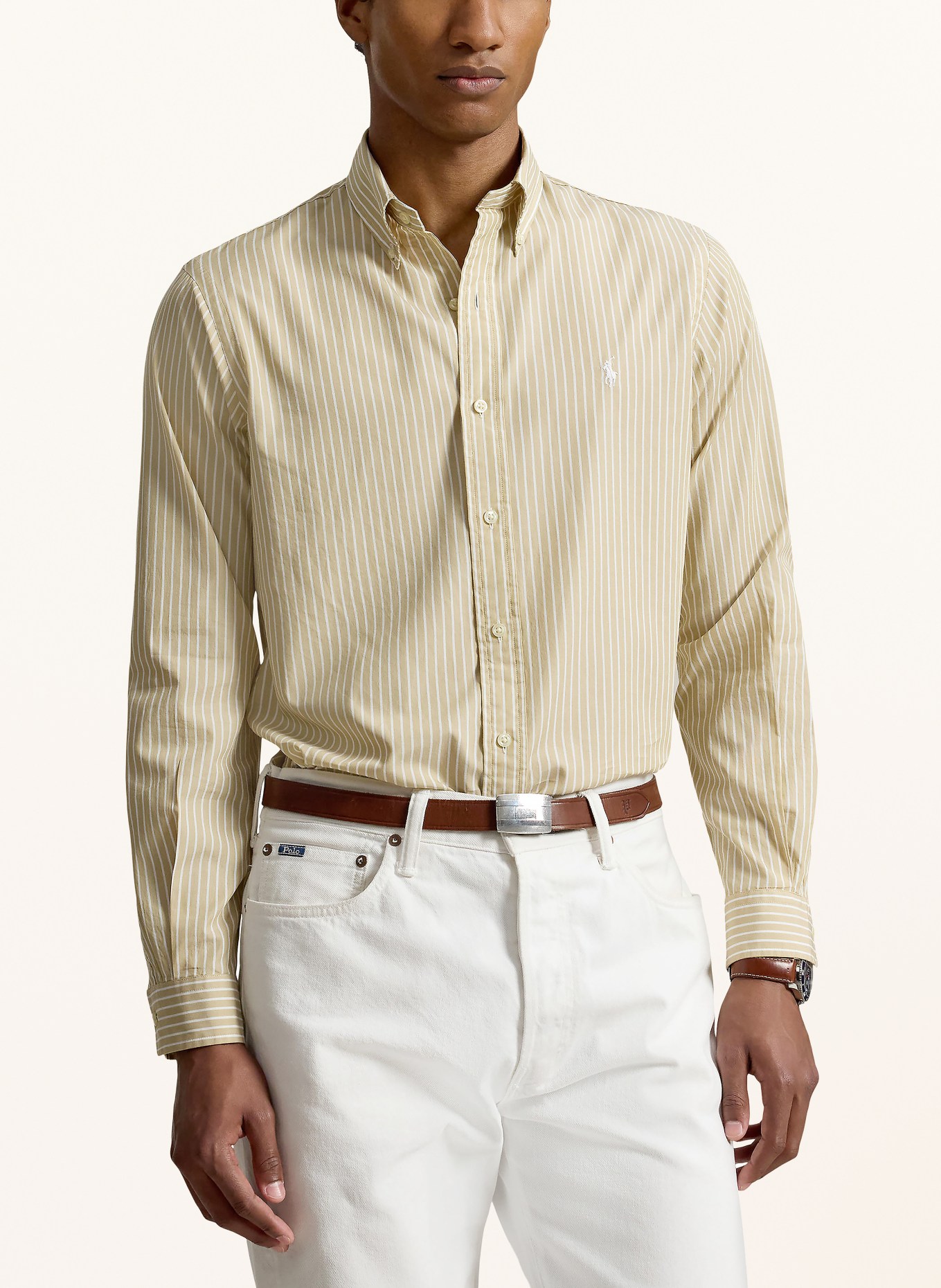 POLO RALPH LAUREN Chemise Custom Fit: BEIGE / BLANC