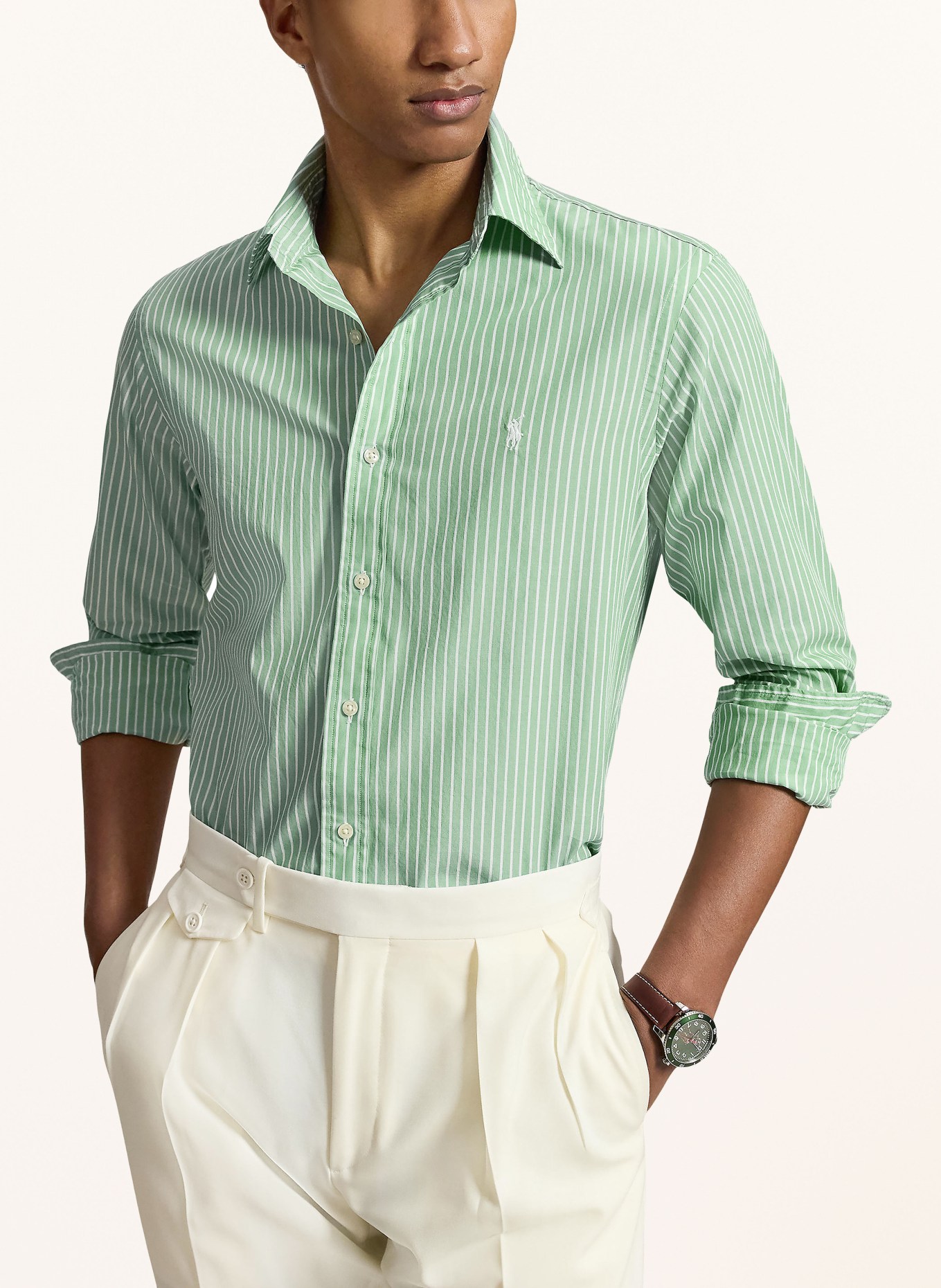 POLO RALPH LAUREN Chemise Custom Fit: MENTHE / BLANC