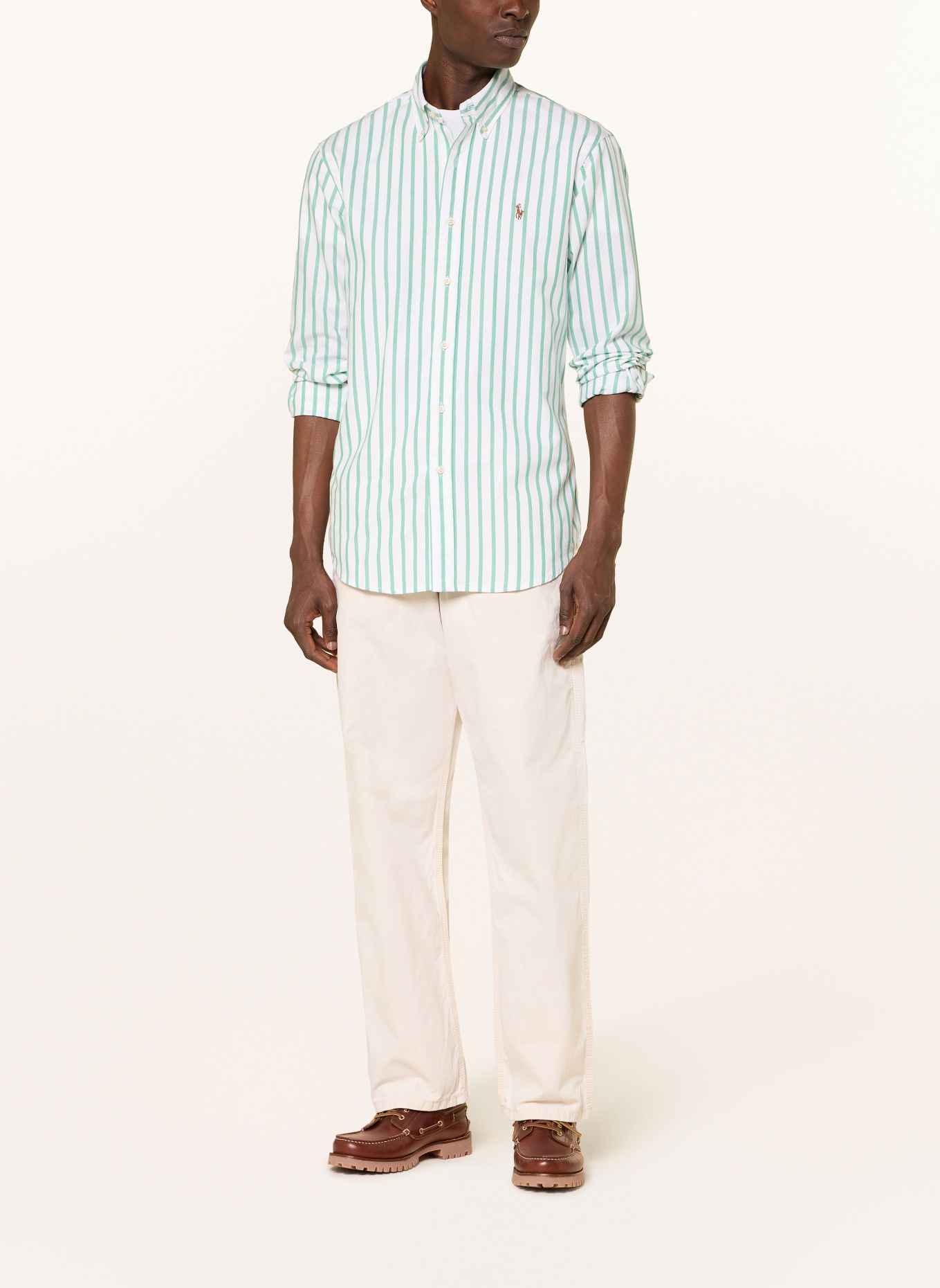 POLO RALPH LAUREN Oxford shirt Custom Fit: WHITE / GREEN