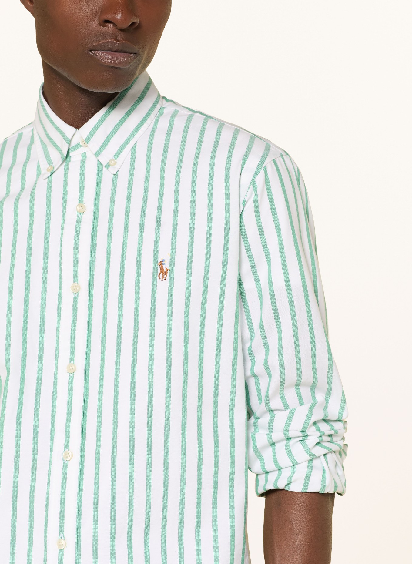 POLO RALPH LAUREN Oxford shirt Custom Fit: WHITE / GREEN