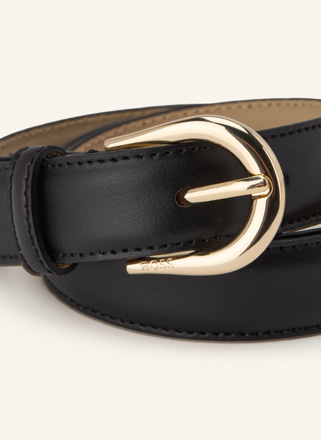 BOSS CAROL Leather Belt: BLACK / GOLD