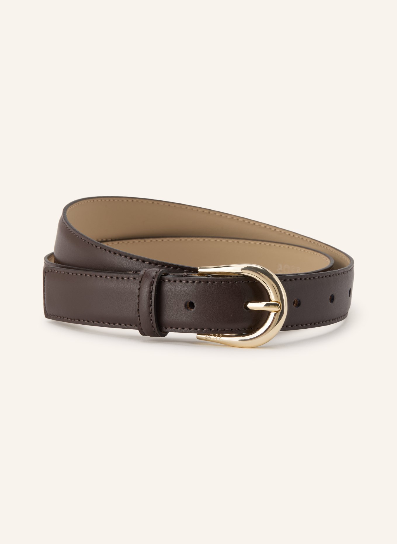 BOSS CAROL Leather Belt: BROWN / GOLD