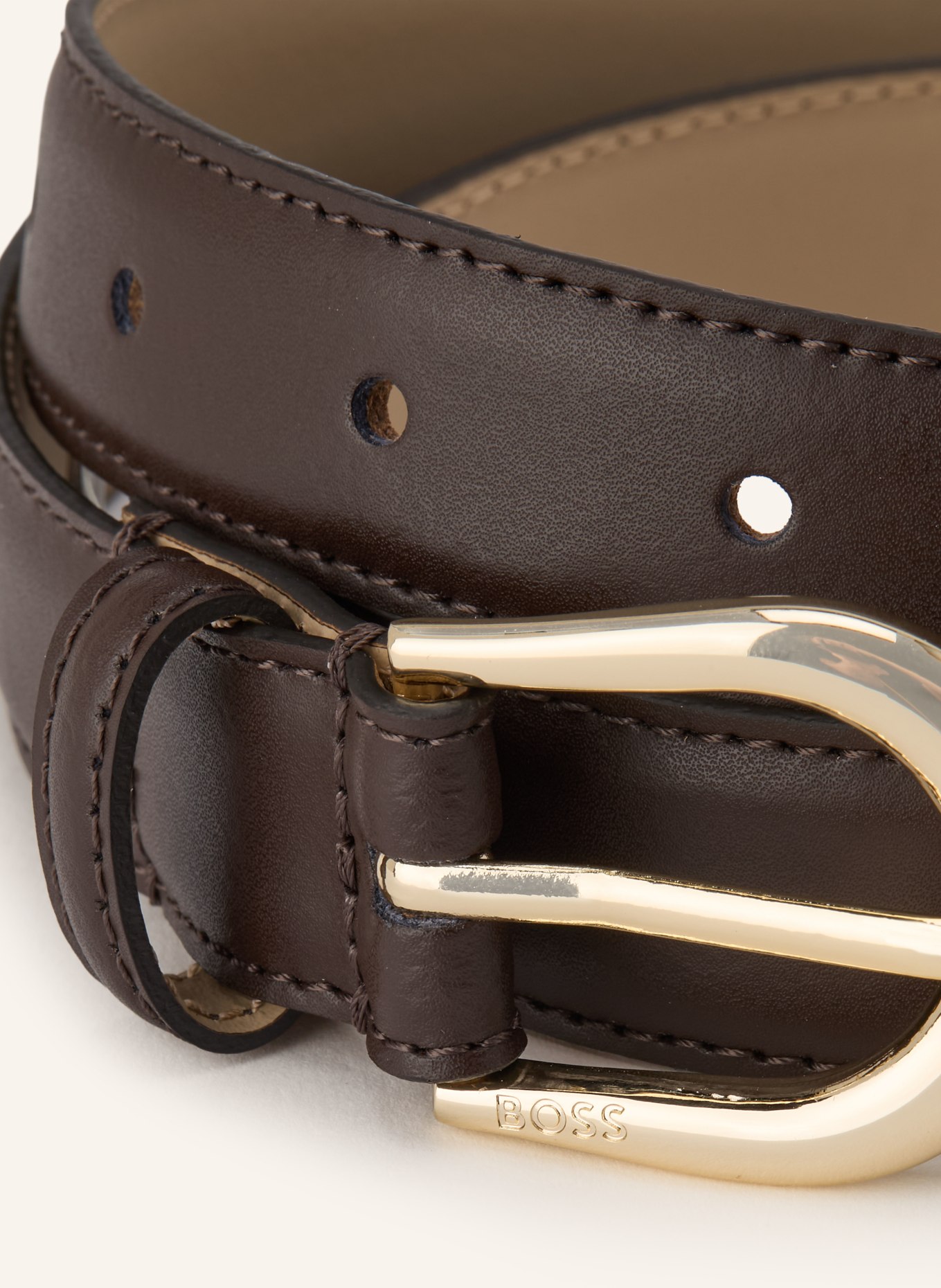 BOSS CAROL Leather Belt: BROWN / GOLD
