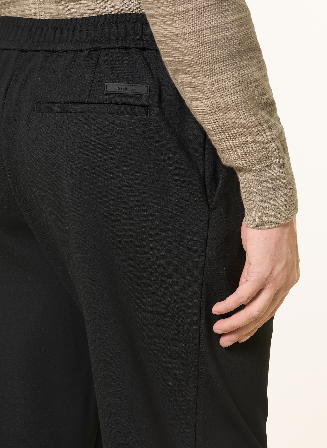 Calvin Klein Jersey Pants, Tapered Fit: BLACK