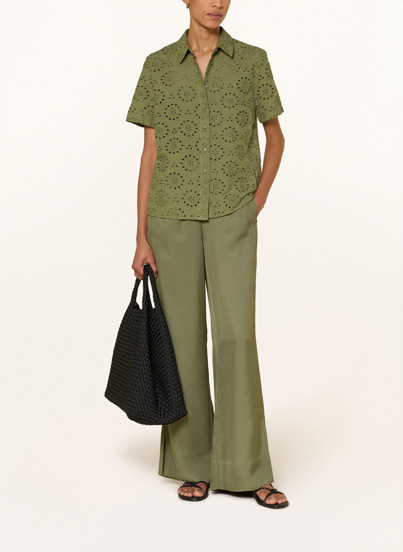 BRAX VERA shirt blouse with eyelet lace: GREEN