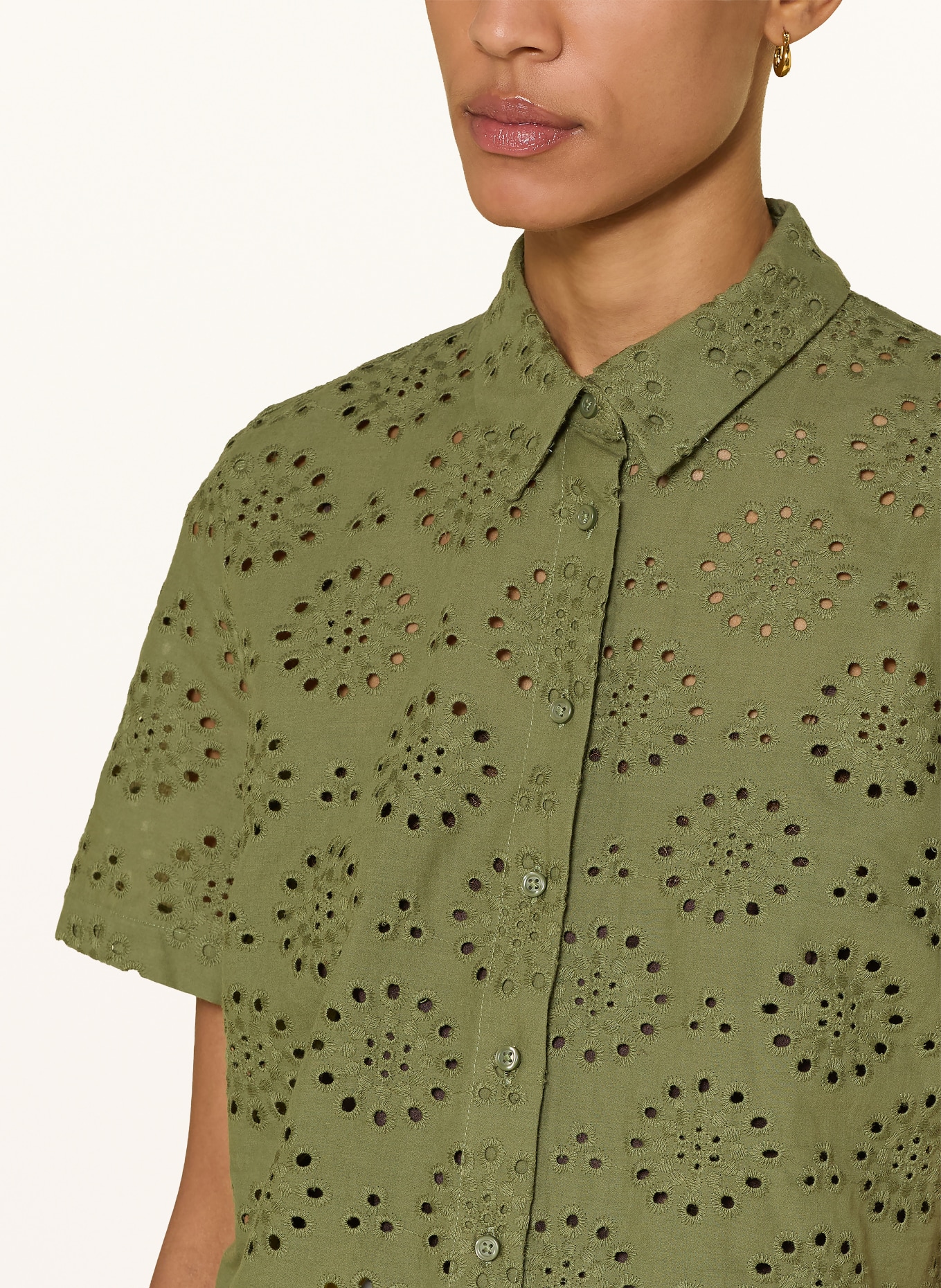 BRAX VERA shirt blouse with eyelet lace: GREEN