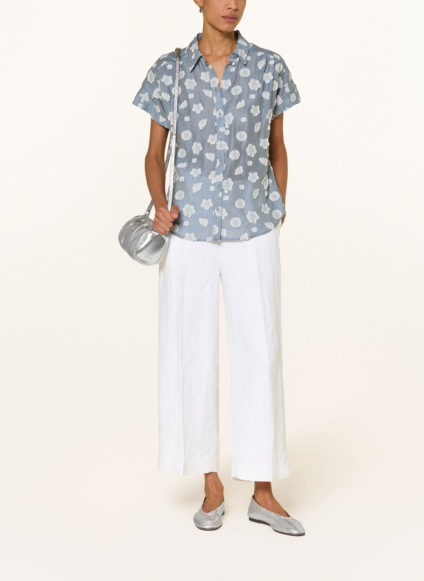 BRAX Blouse in a mix of materials: GRAY / WHITE