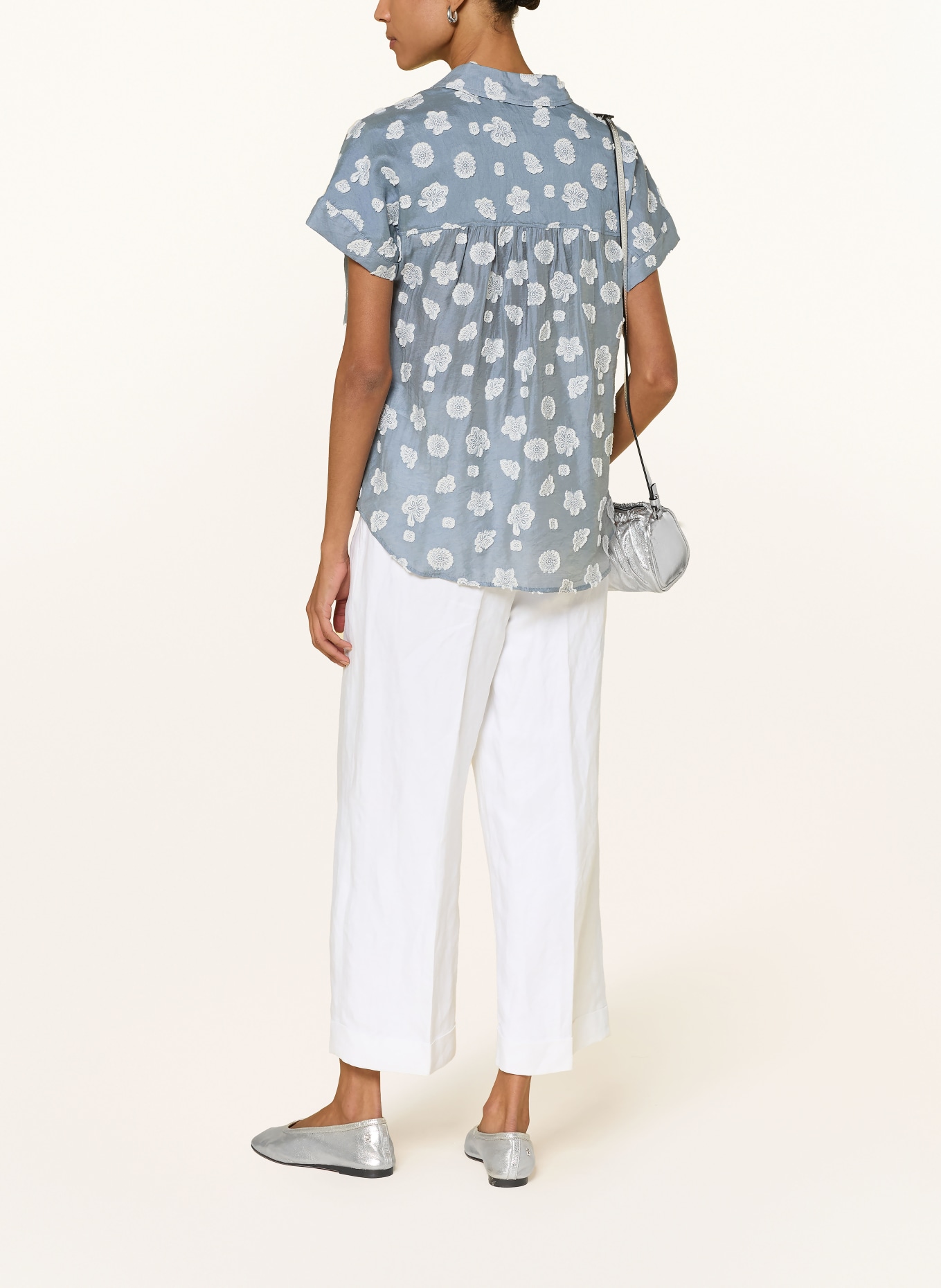 BRAX Blouse in a mix of materials: GRAY / WHITE