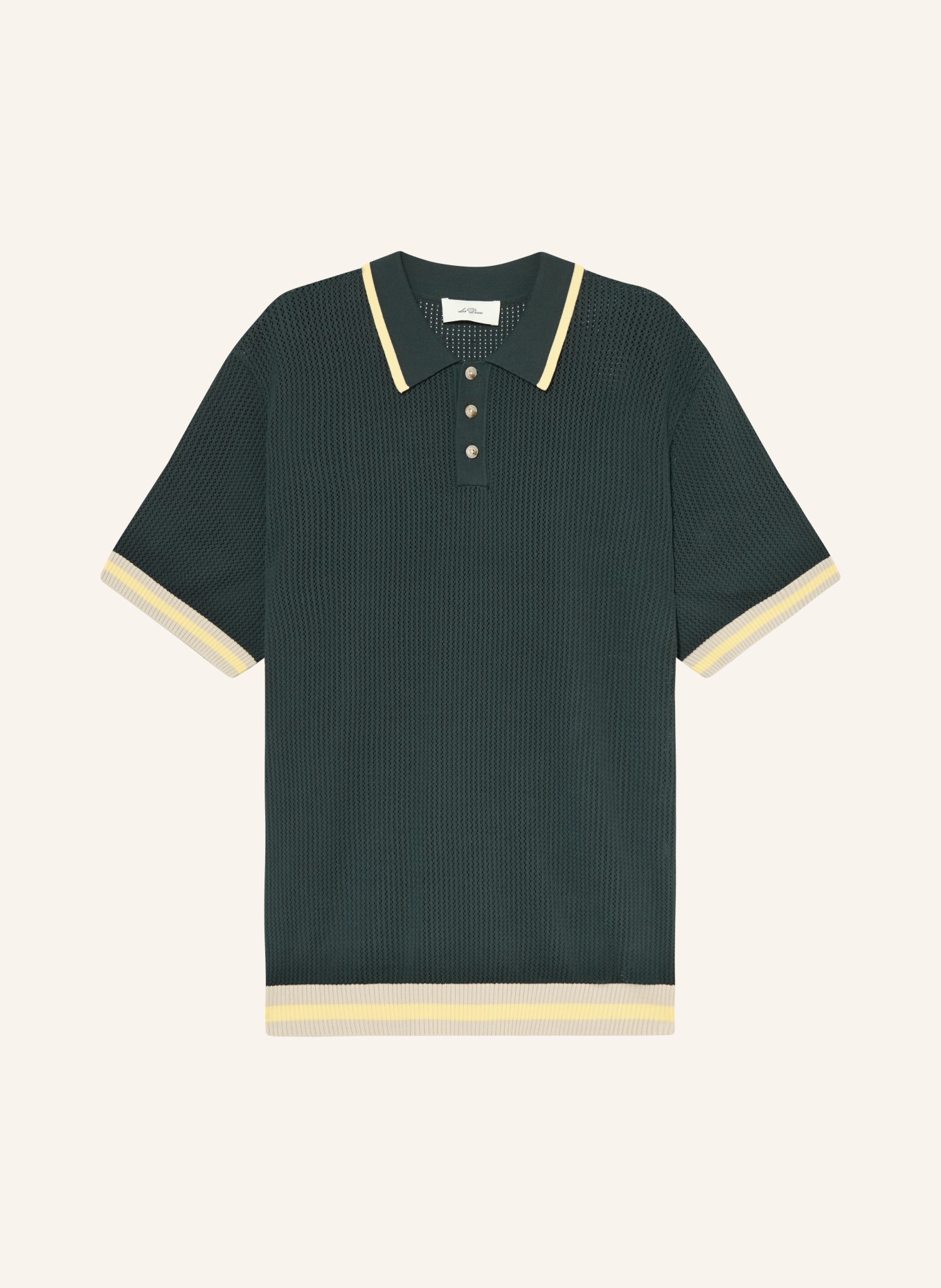 LES DEUX Knit polo shirt: DARK GREEN / GRAY / LIGHT YELLOW