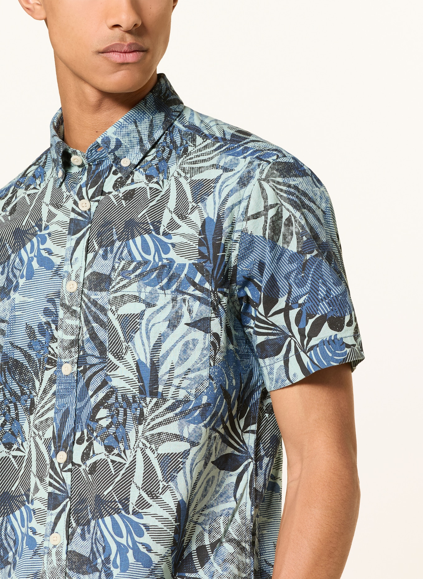 camel active Short-sleeved shirt, regular fit: BLUE / LIGHT GREEN