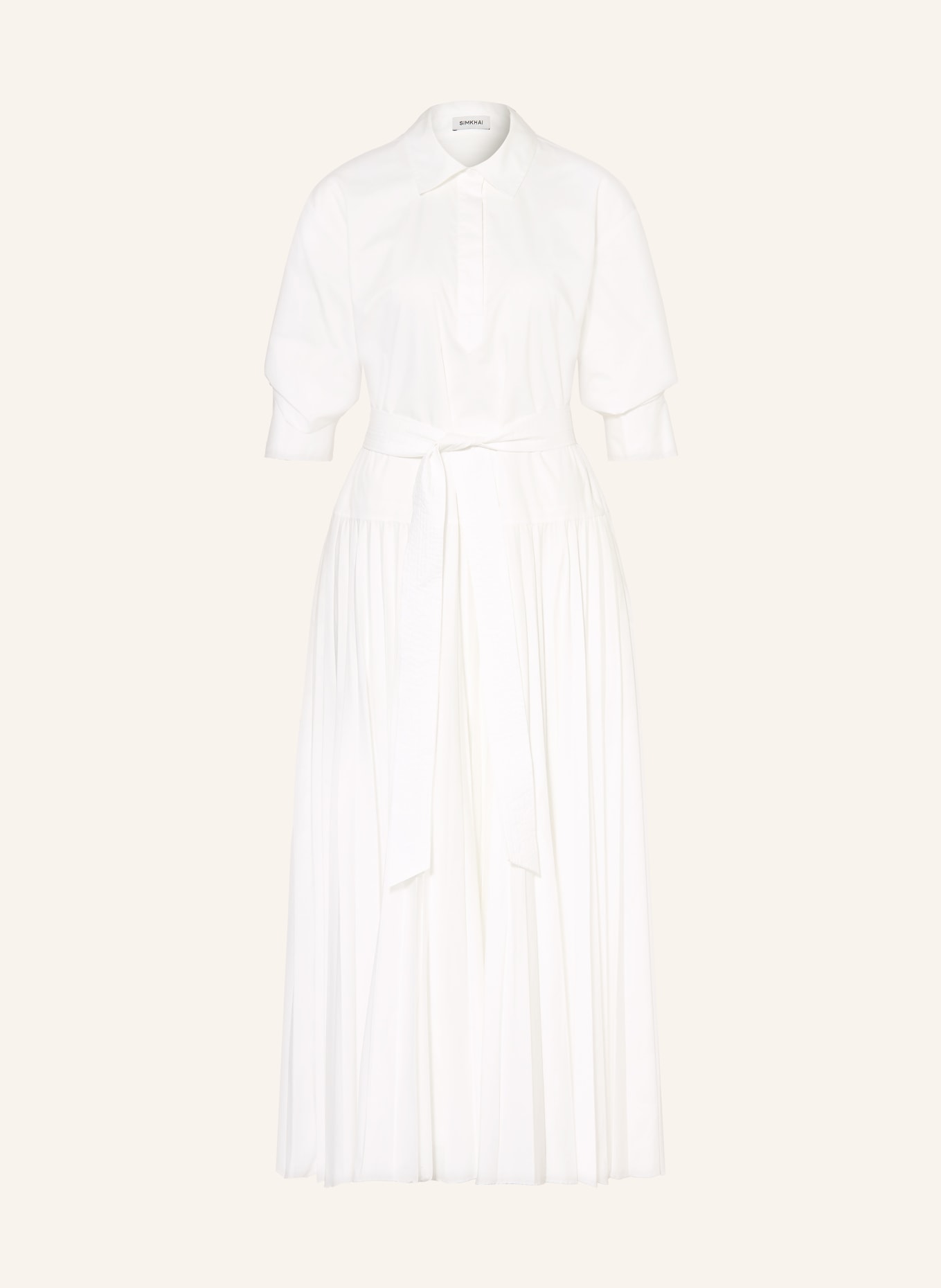 SIMKHAI Hemdblusenkleid mit Plisses: WEISS