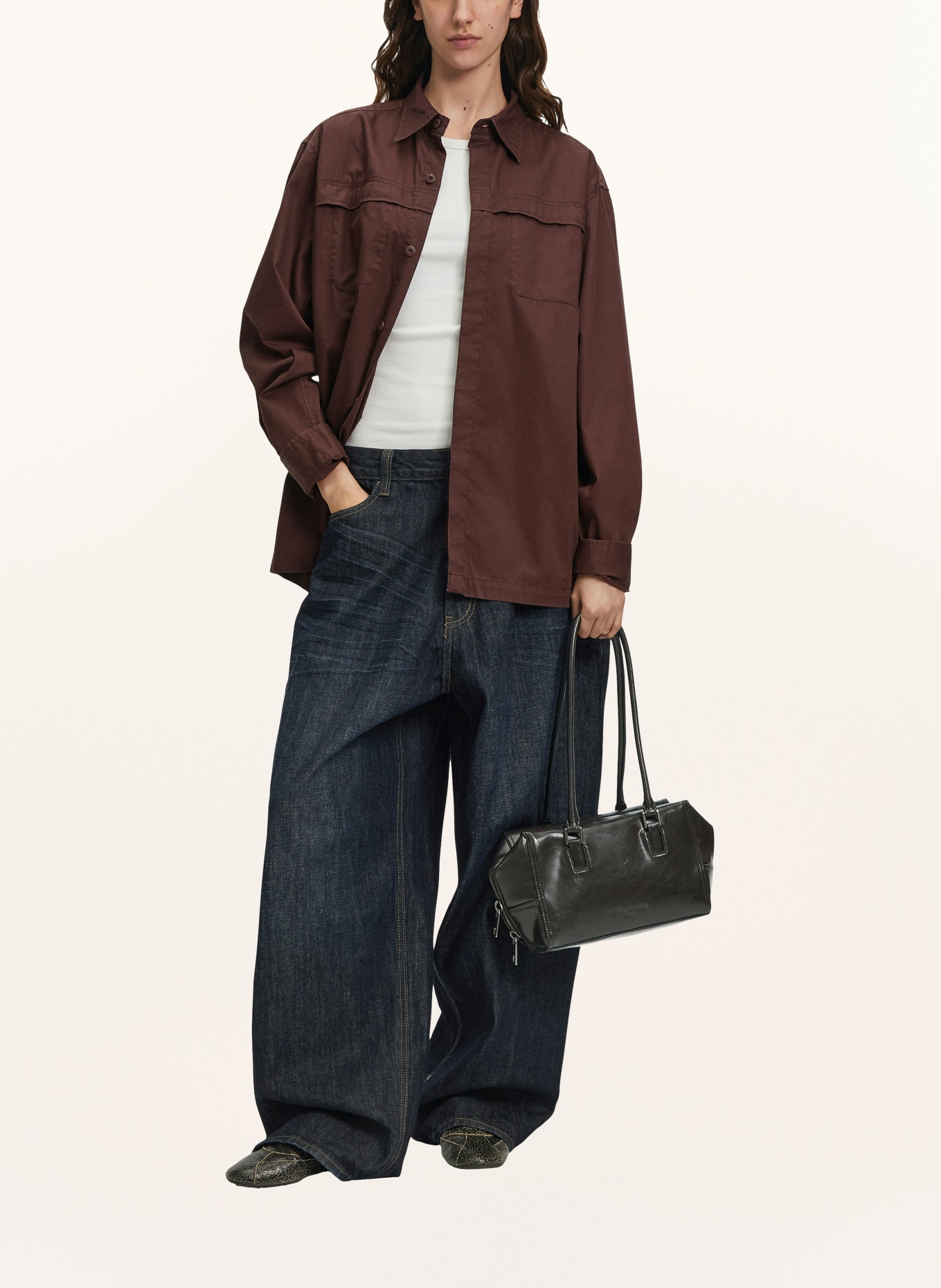 LIEBESKIND ARCHIVE KAYLA SMALL Shoulder Bag: DARK BROWN / PLATINUM