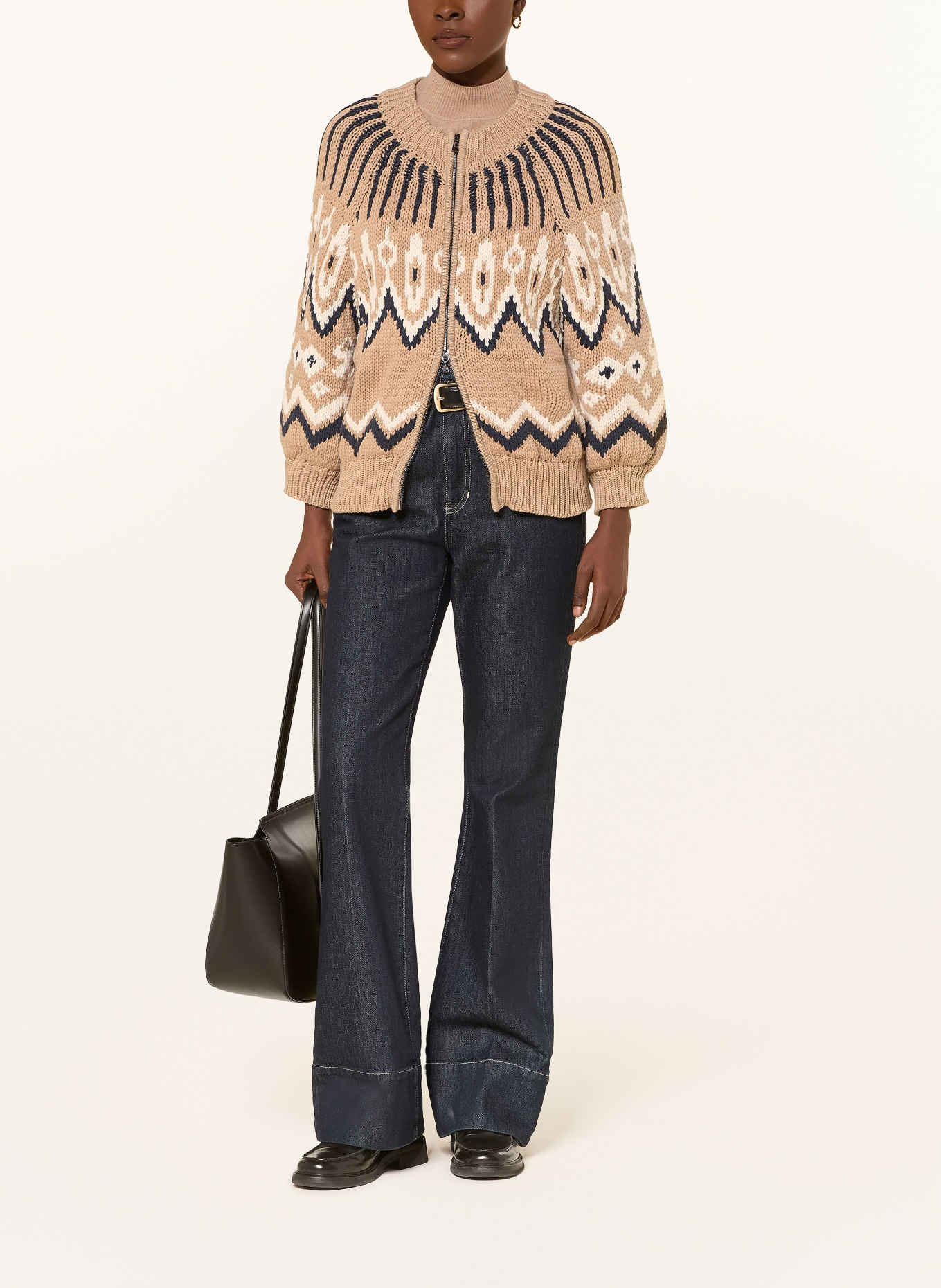 BOGNER Strickjacke AURORA: BEIGE / CREME / DUNKELBLAU