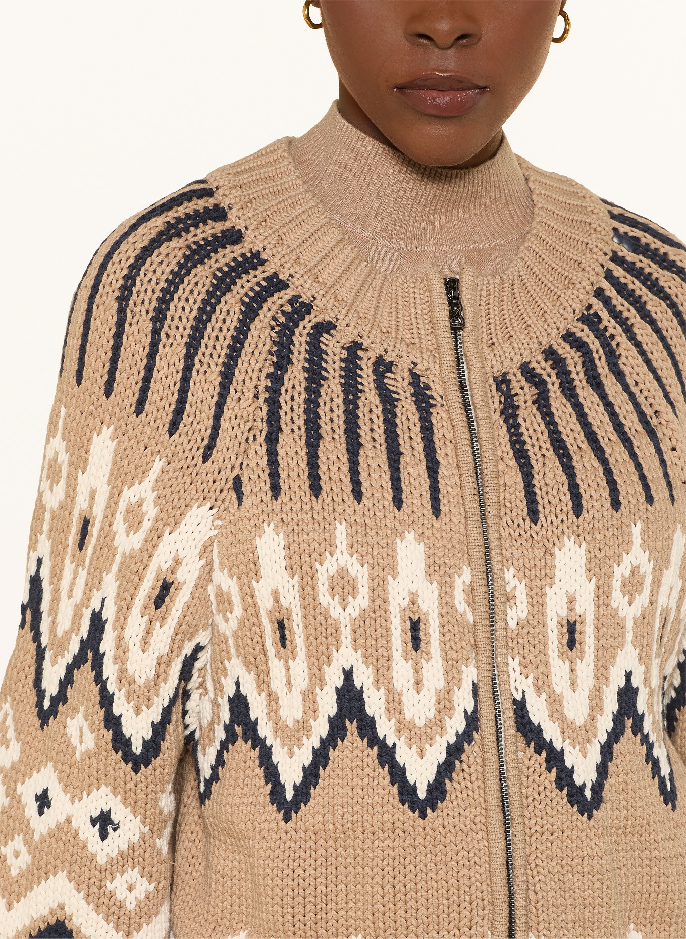 BOGNER Strickjacke AURORA: BEIGE / CREME / DUNKELBLAU