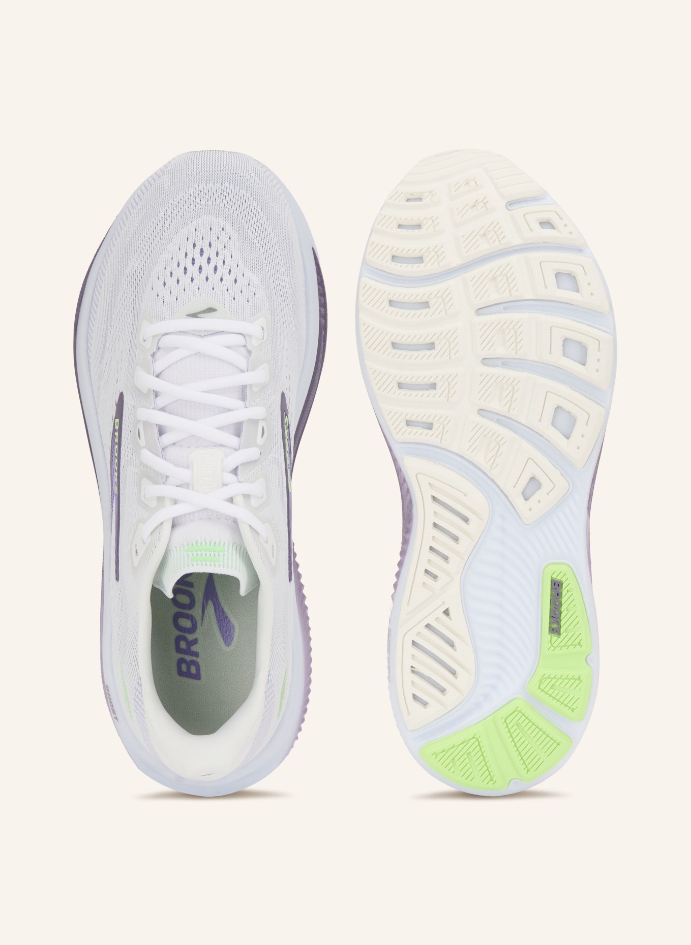 BROOKS GHOST 18 Running Shoes: LIGHT GRAY / PURPLE / LIGHT GREEN