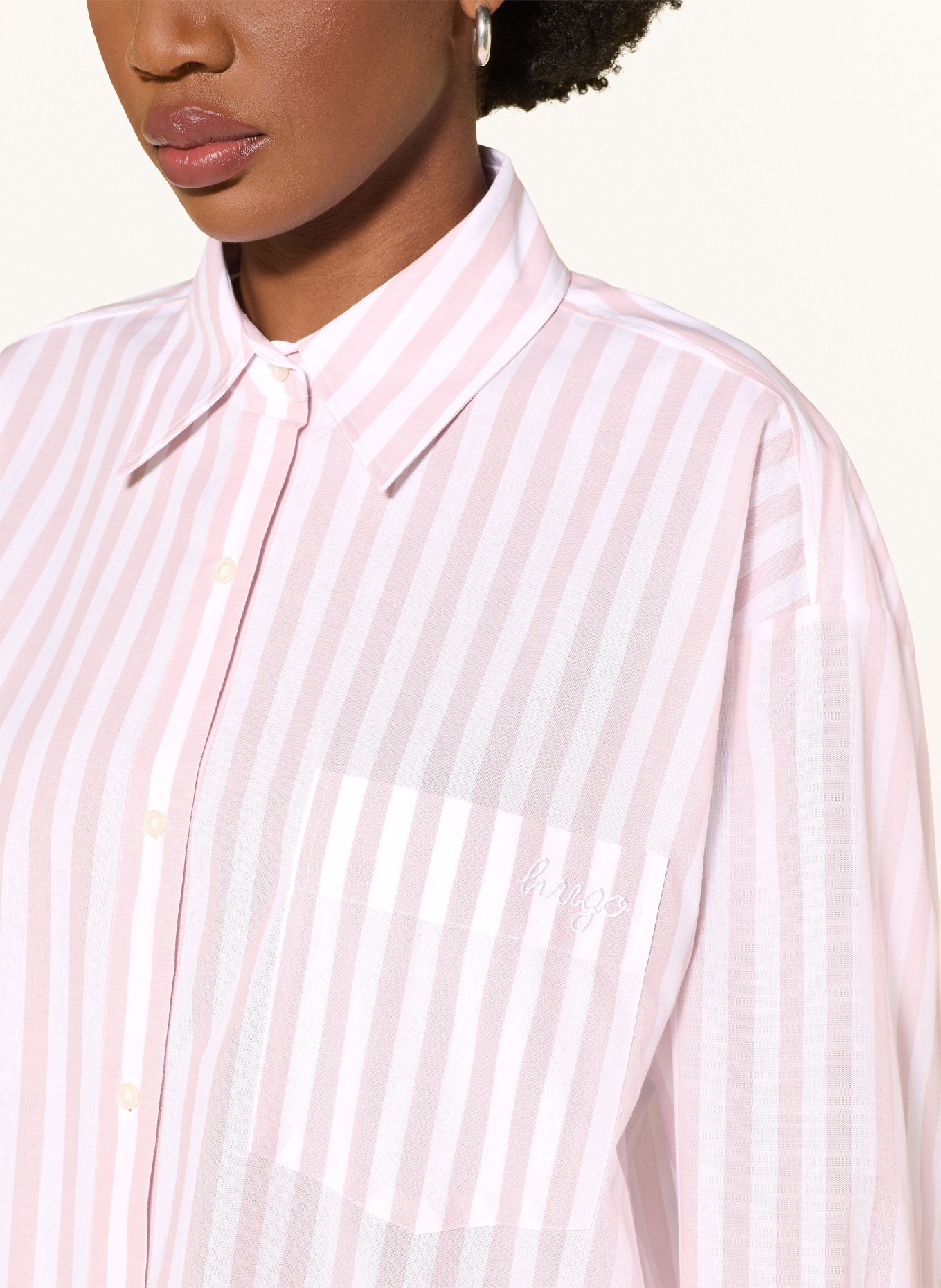 HUGO ELISANA Shirt Blouse: DUSKY PINK / WHITE