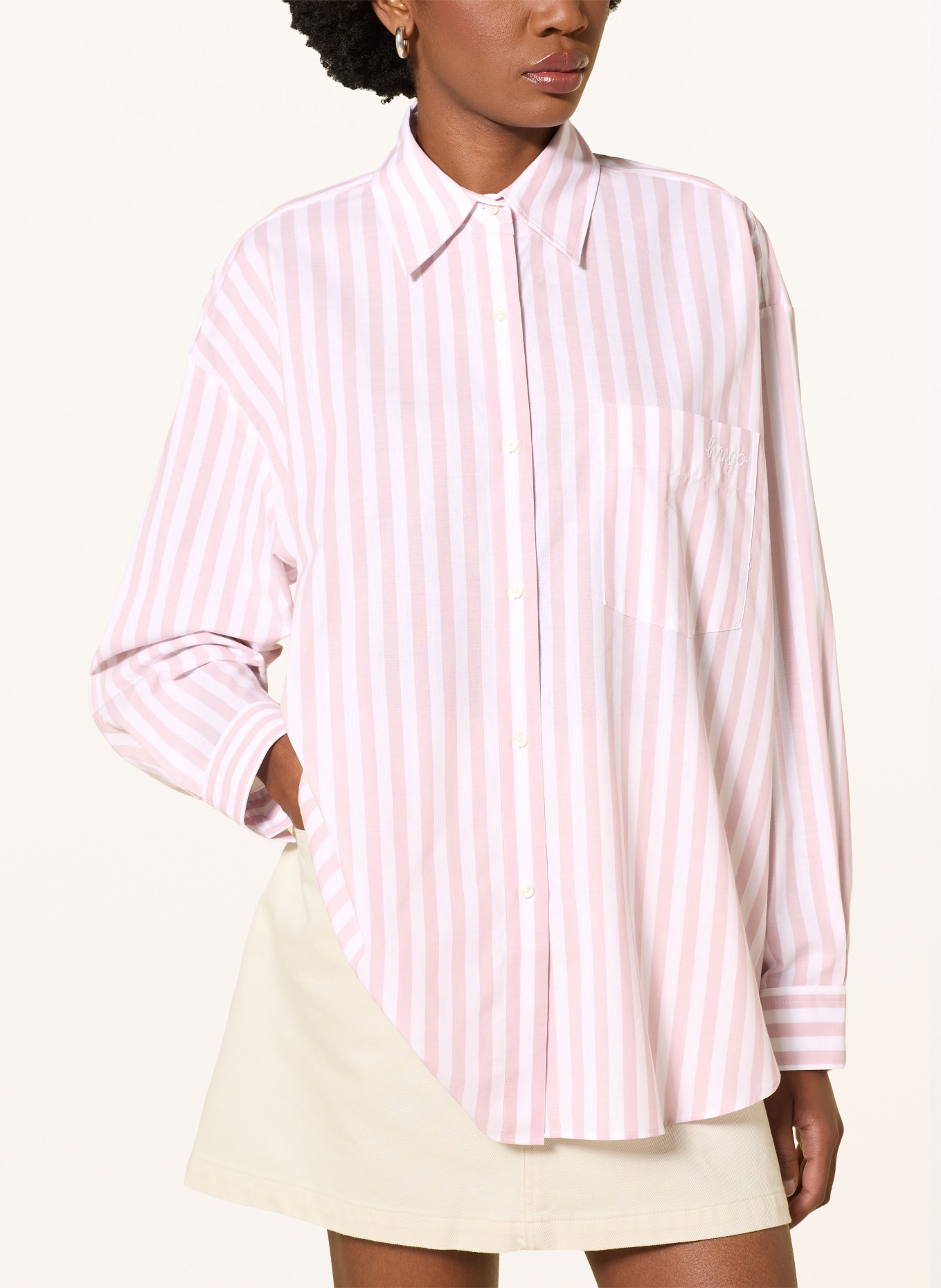HUGO ELISANA Shirt Blouse: DUSKY PINK / WHITE