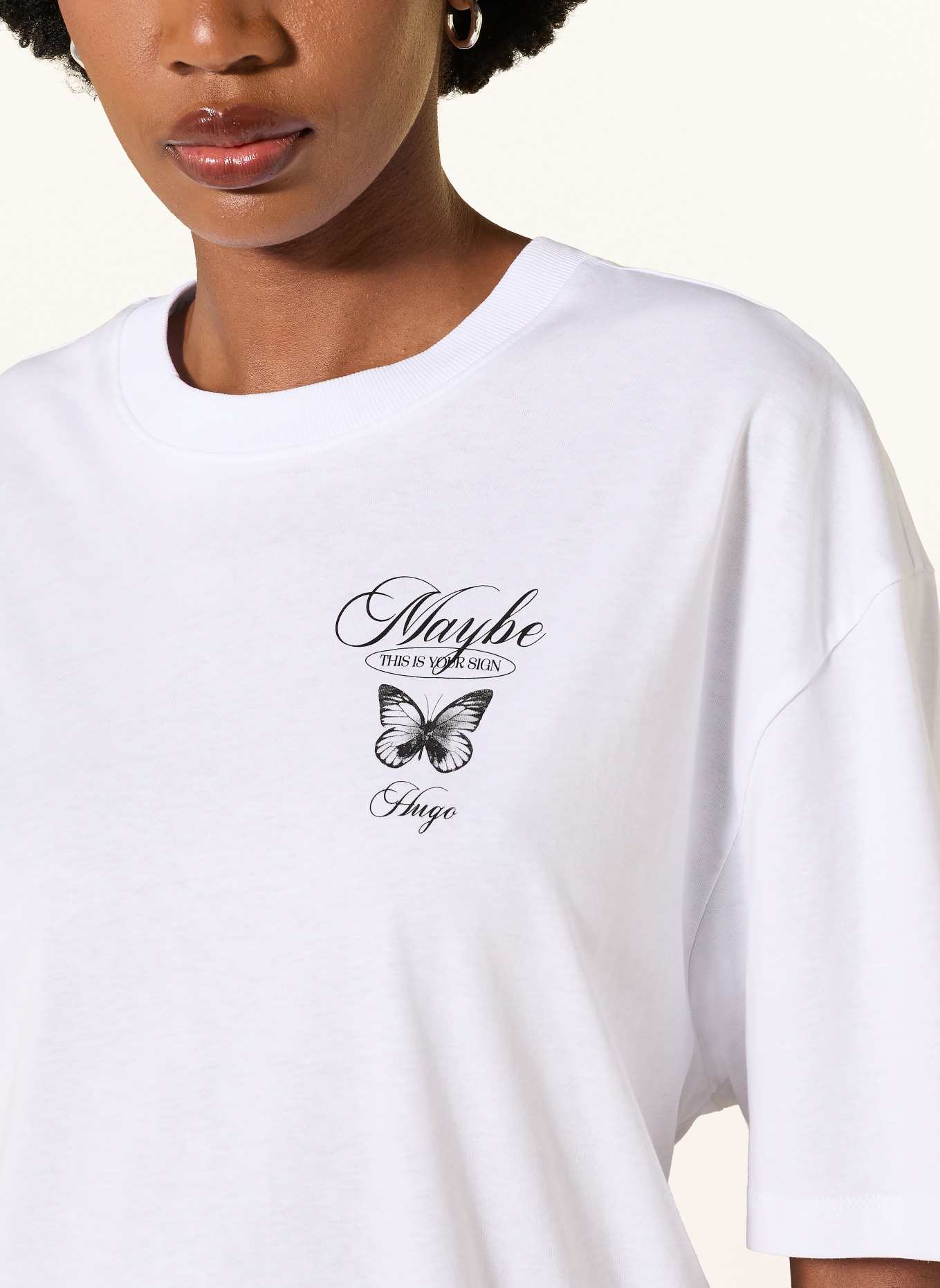 HUGO T-shirt oversize: BLANC / OLIVE
