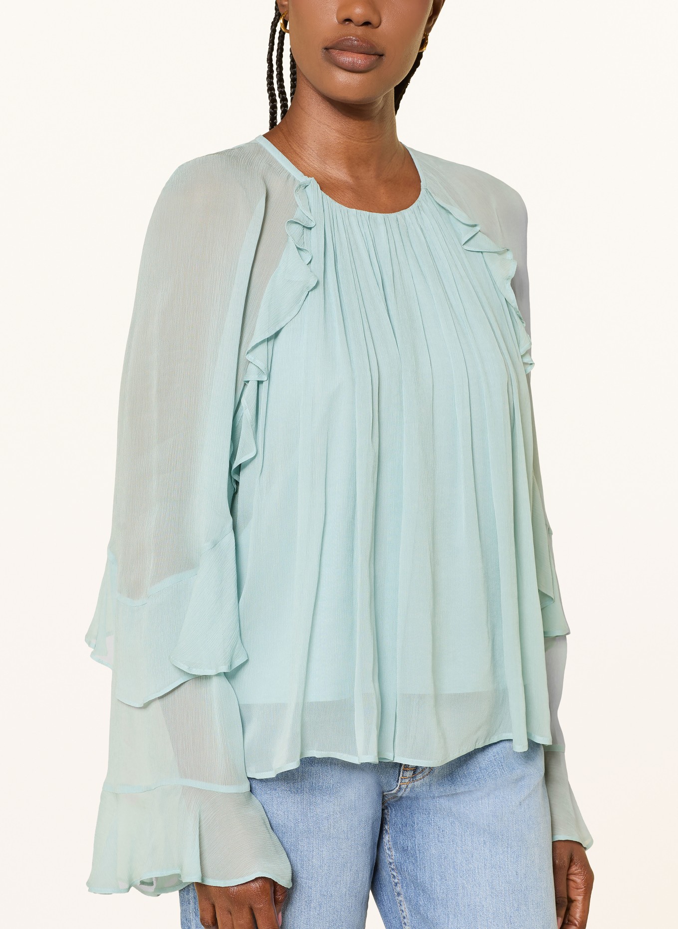 BOSS Blusenshirt BRADIA mit Volants: TÜRKIS