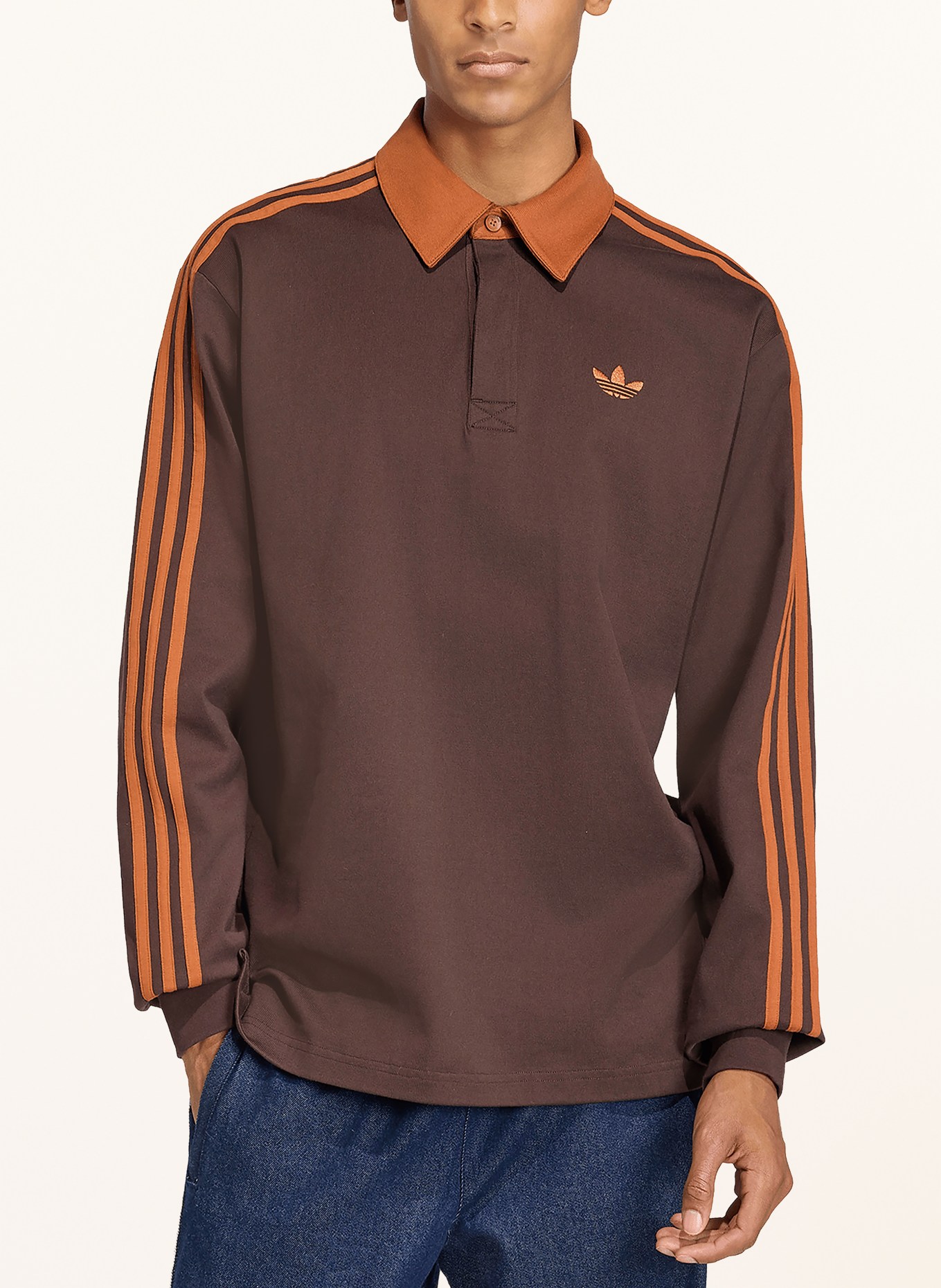 adidas Originals Jersey Polo Shirt 3-Stripes: DARK BROWN / COGNAC