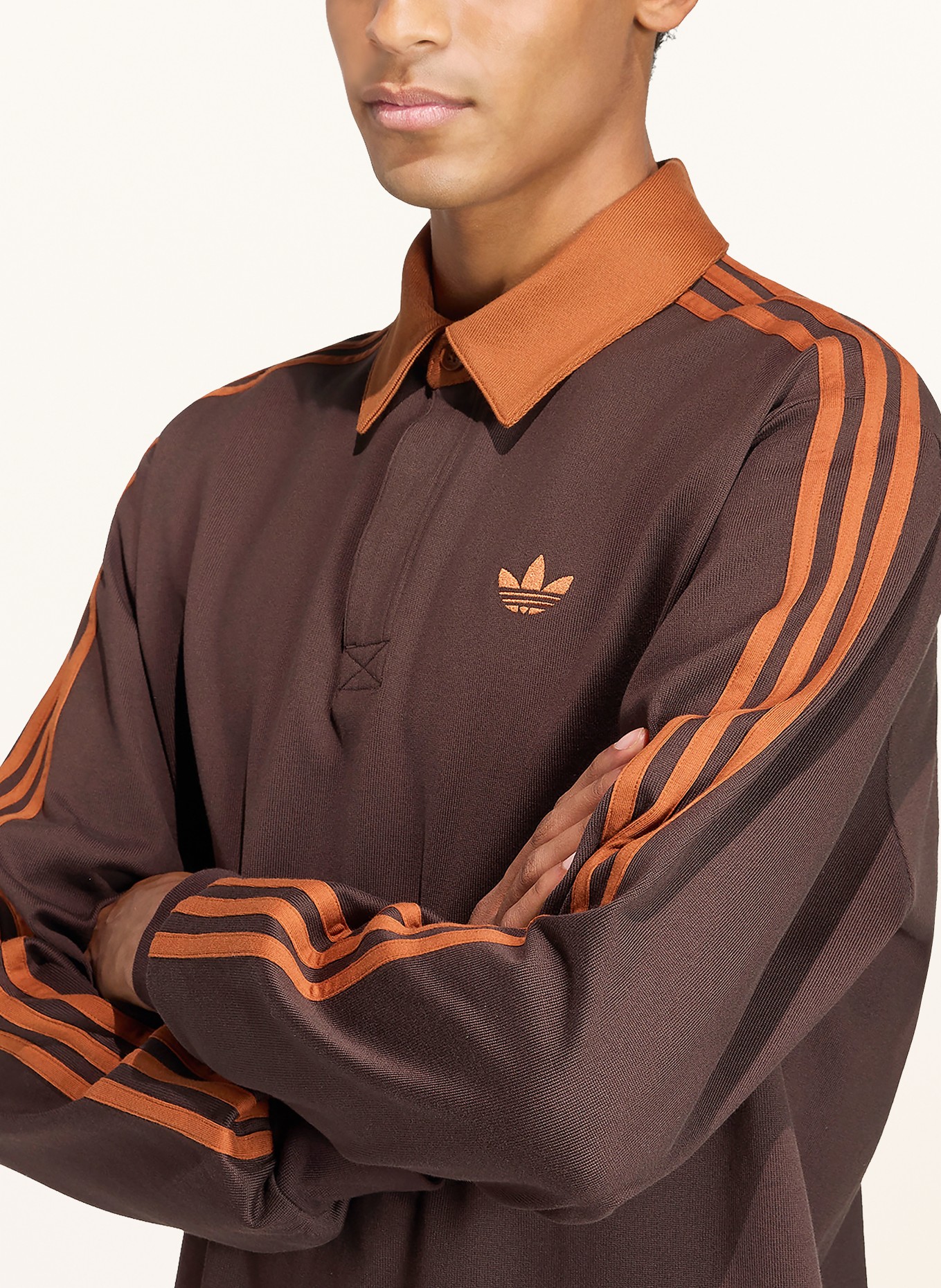 adidas Originals Jersey Polo Shirt 3-Stripes: DARK BROWN / COGNAC