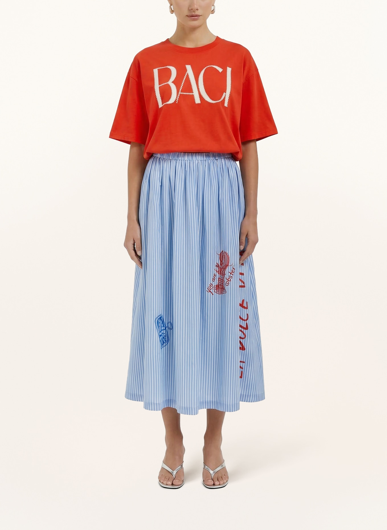 oui T-shirt avec strass: ROUGE / BLANC