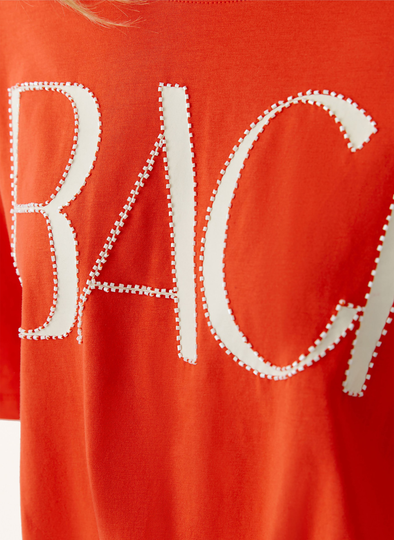 oui T-shirt avec strass: ROUGE / BLANC