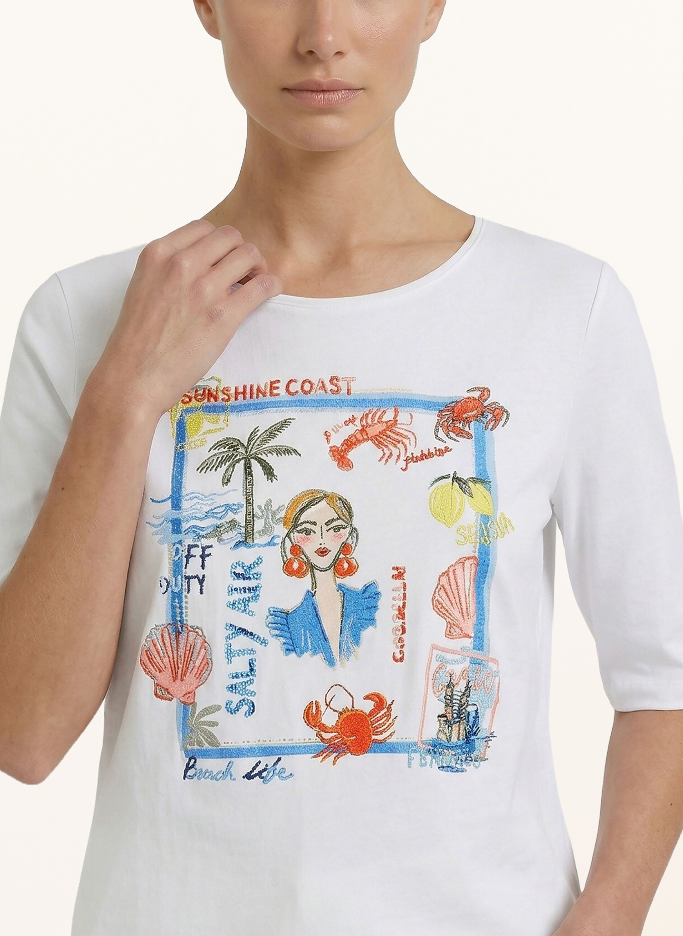 oui T-shirt avec strass: BLANC / ROUGE / BLEU