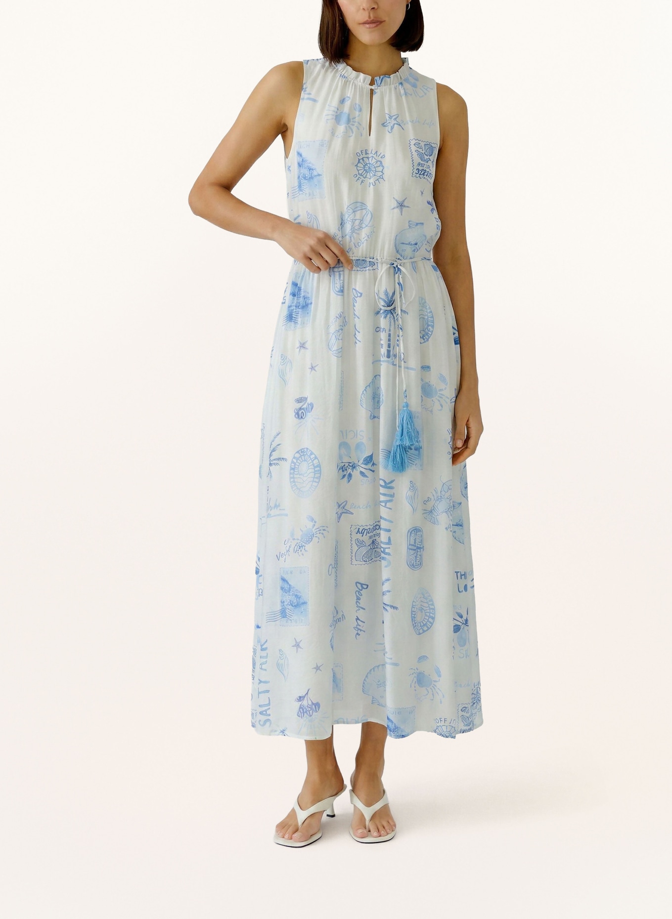 oui Robe à volants: BLANC / BLEU