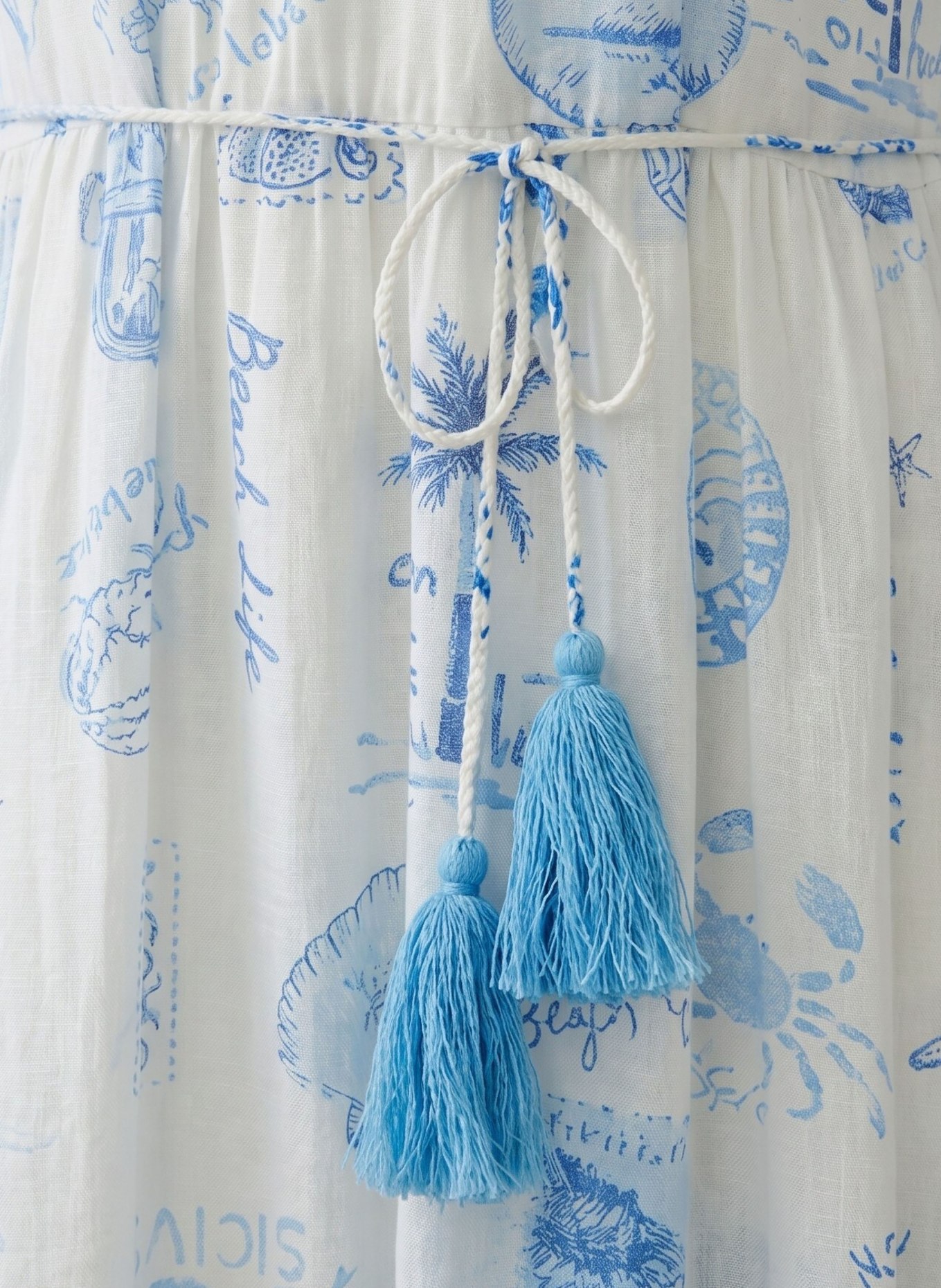 oui Robe à volants: BLANC / BLEU