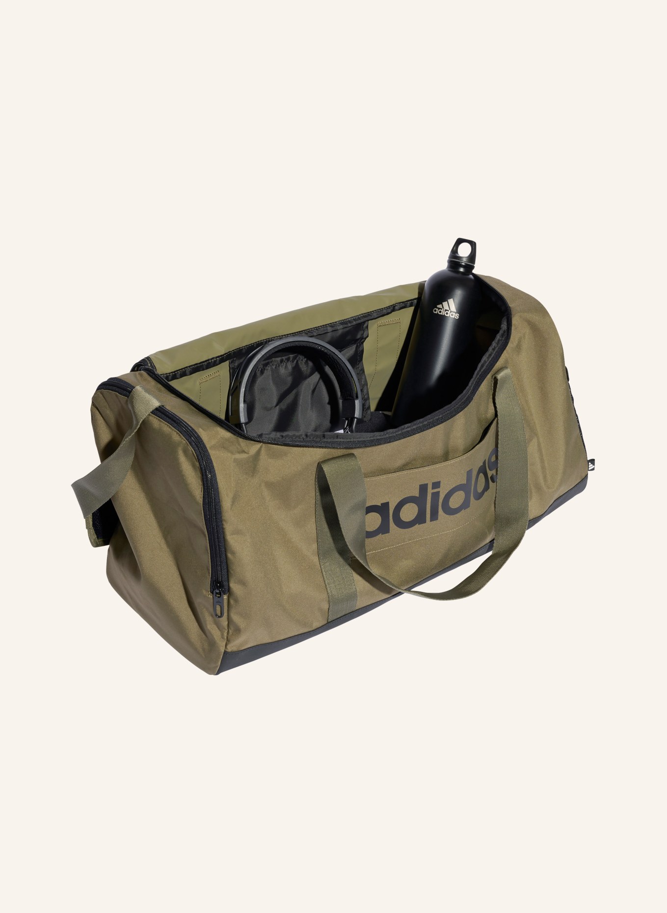adidas Geantă de sport LINEAR DUFFLE M: KAKI / NEGRU