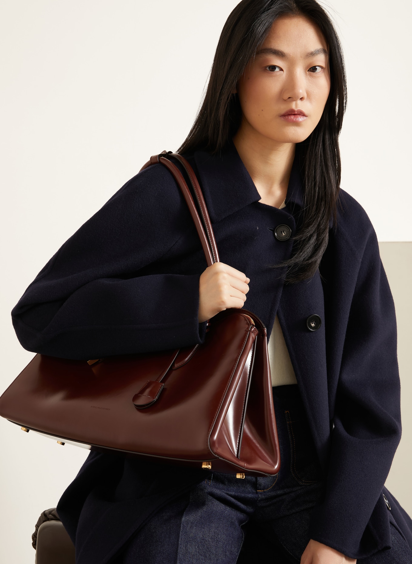 STELLA McCARTNEY RYDER Tote Bag: DARK BROWN / GOLD