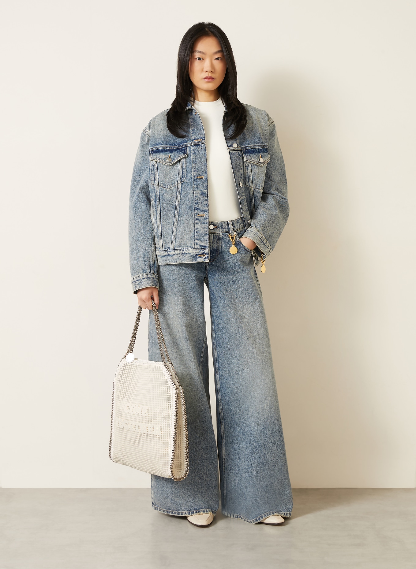 STELLA McCARTNEY FALABELLA Mesh Shoulder Bag: WHITE / SILVER