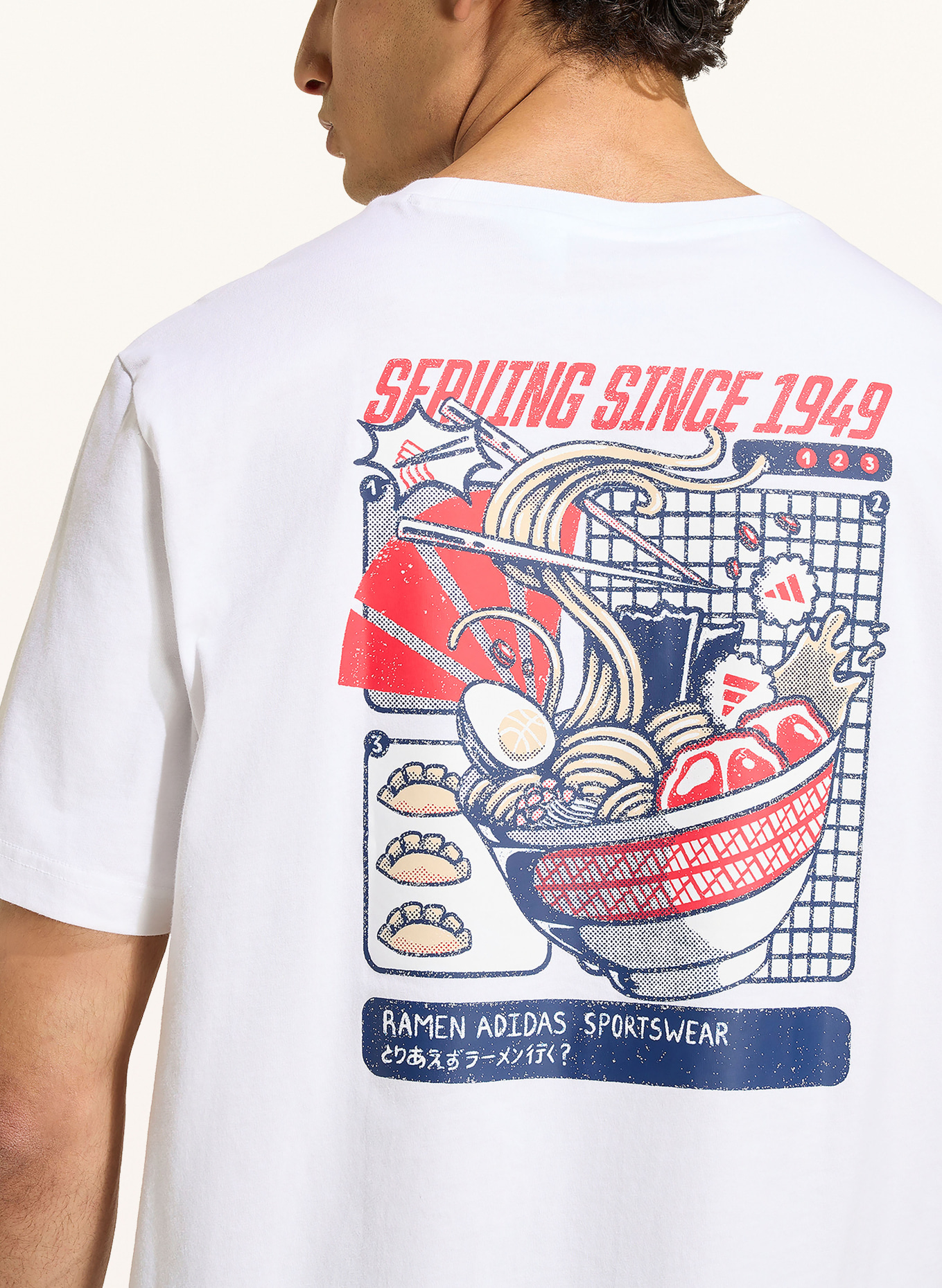 adidas RAMEN T-shirt: WHITE / DARK RED / DARK BLUE