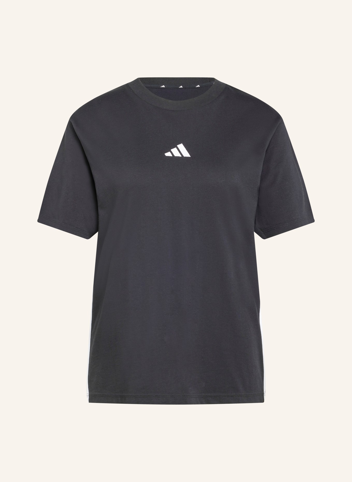 adidas ESSENTIALS 3-Stripe T-Shirt: BLACK / WHITE