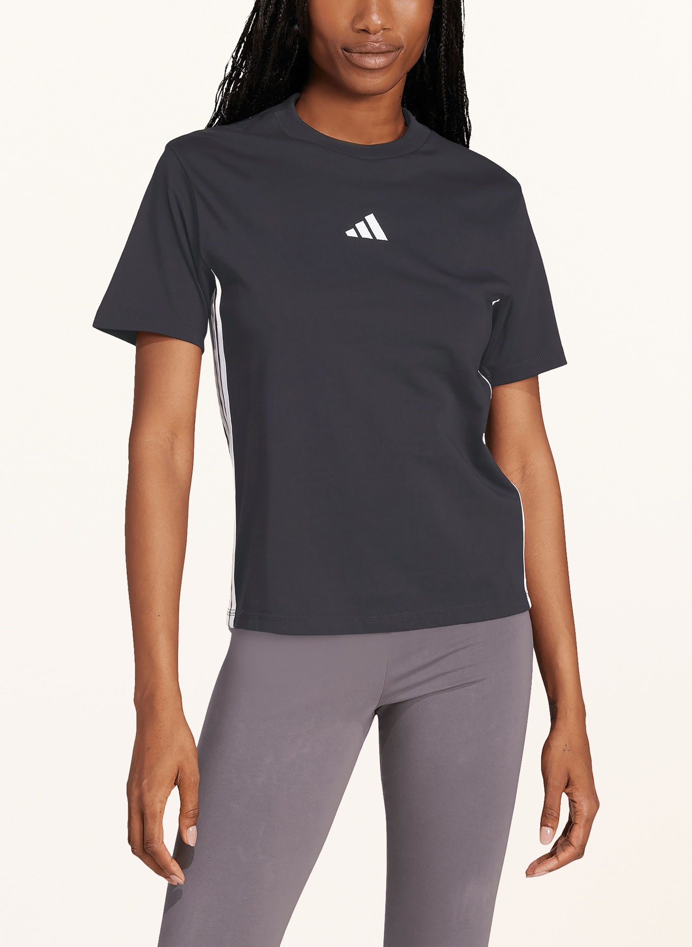 adidas ESSENTIALS 3-Stripe T-Shirt: BLACK / WHITE
