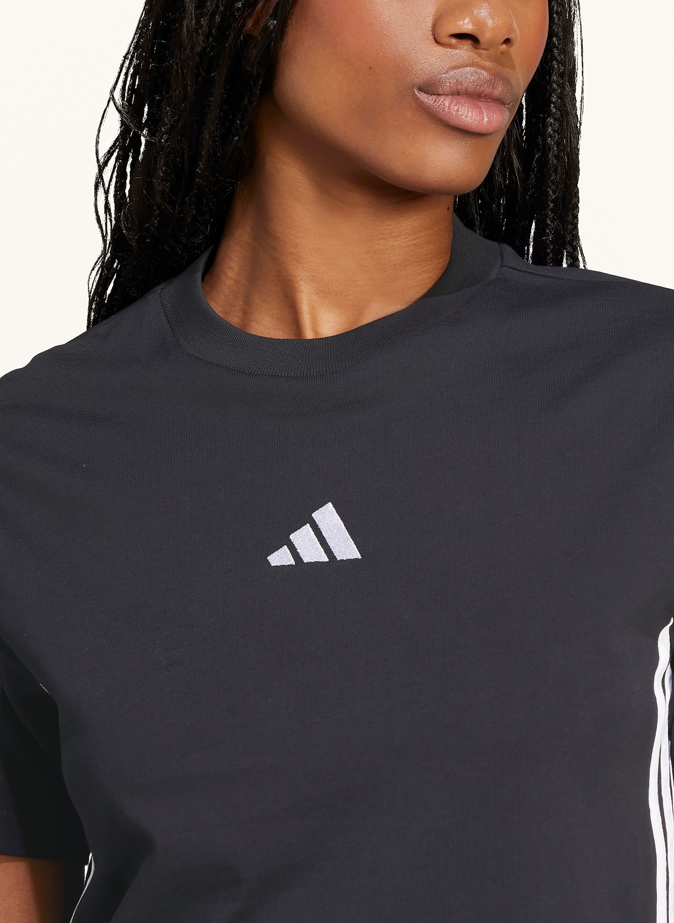 adidas ESSENTIALS 3-Stripe T-Shirt: BLACK / WHITE